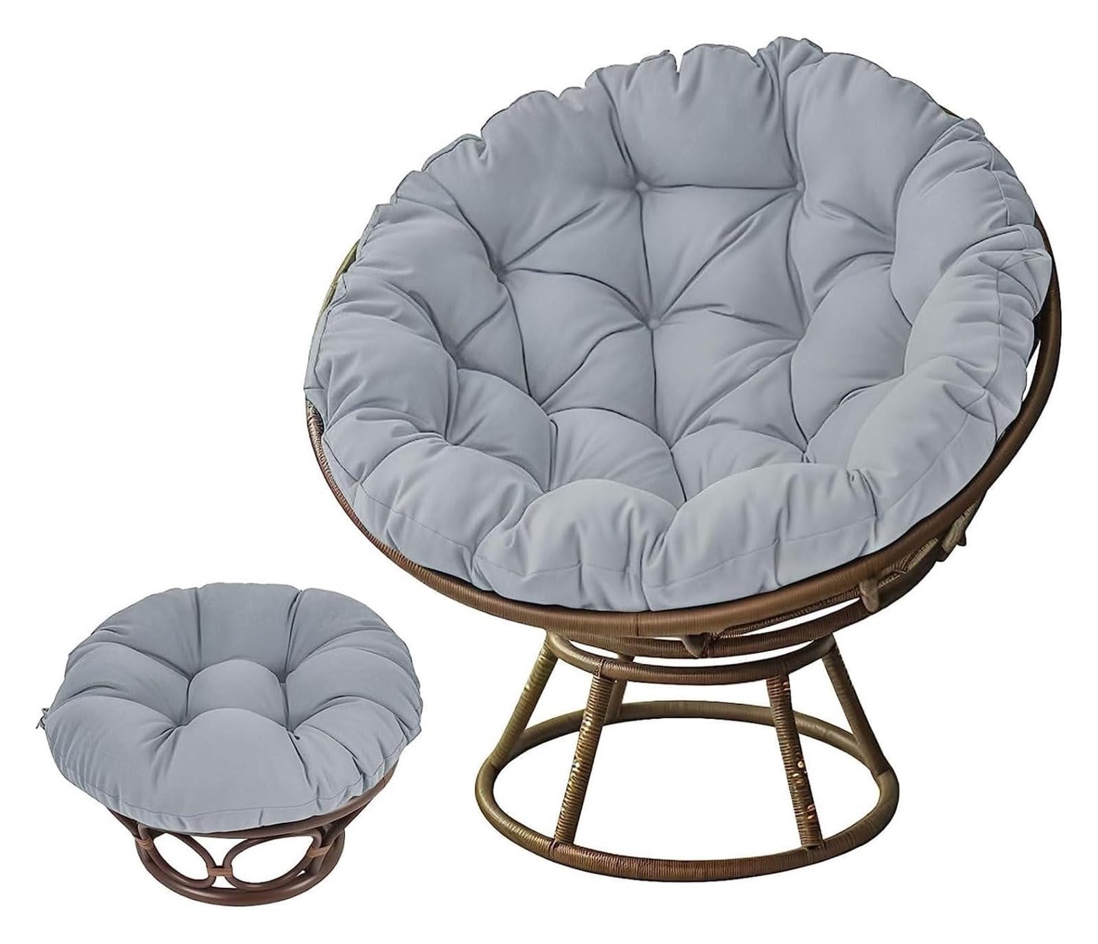 Poltrona con Cuscino, Poltrona Girevole da Esterno, Poltrona in Rattan Girevole A 360° for Giardino, Balcone, Soggiorno Cuscino per Sedia(Gray,80x80cm)