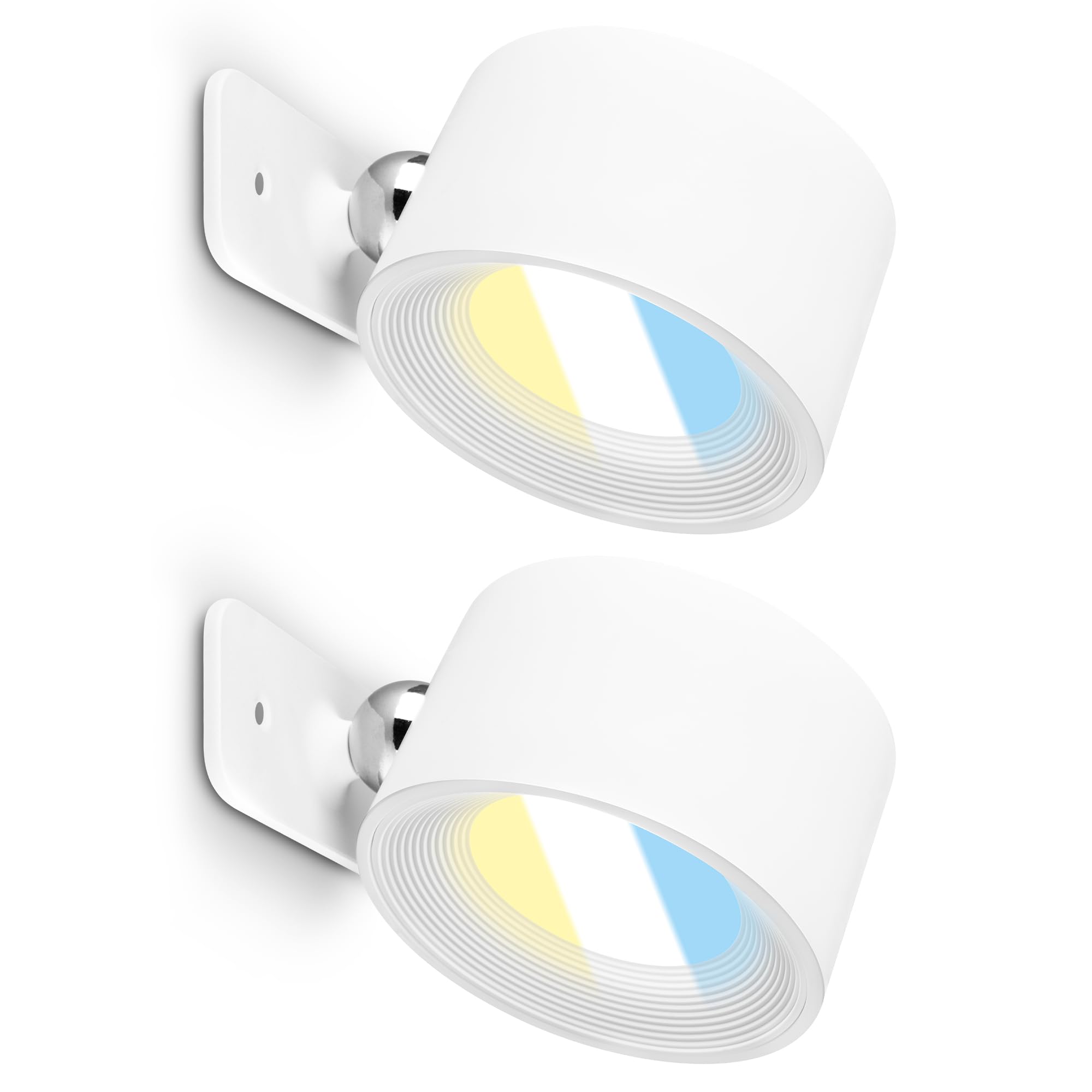 BRILONER - 2er-Set Wandleuchten ohne Stromanschluss mit Akku, magnetisch abnehmbar, 360 Grad drehbar, dimmbar, CCT, Wandleuchte Innen, Wandlampe, Bettlampe, Lampe Bett, Leselampe, 9x7,5x4cm, Weiß