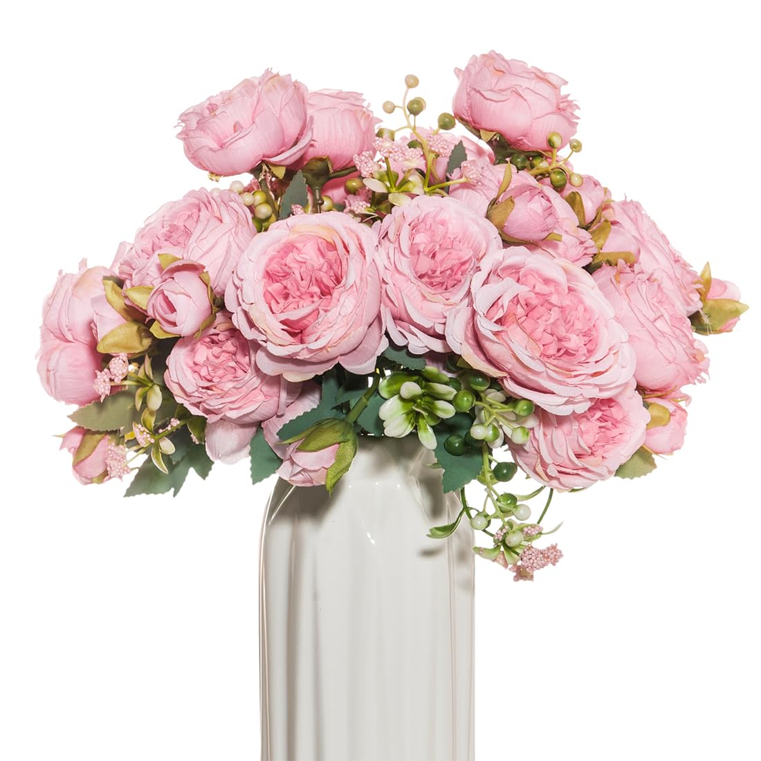 Pivoines artificielles en soie Lepat | Lot de 4 bouquets roses anti-UV