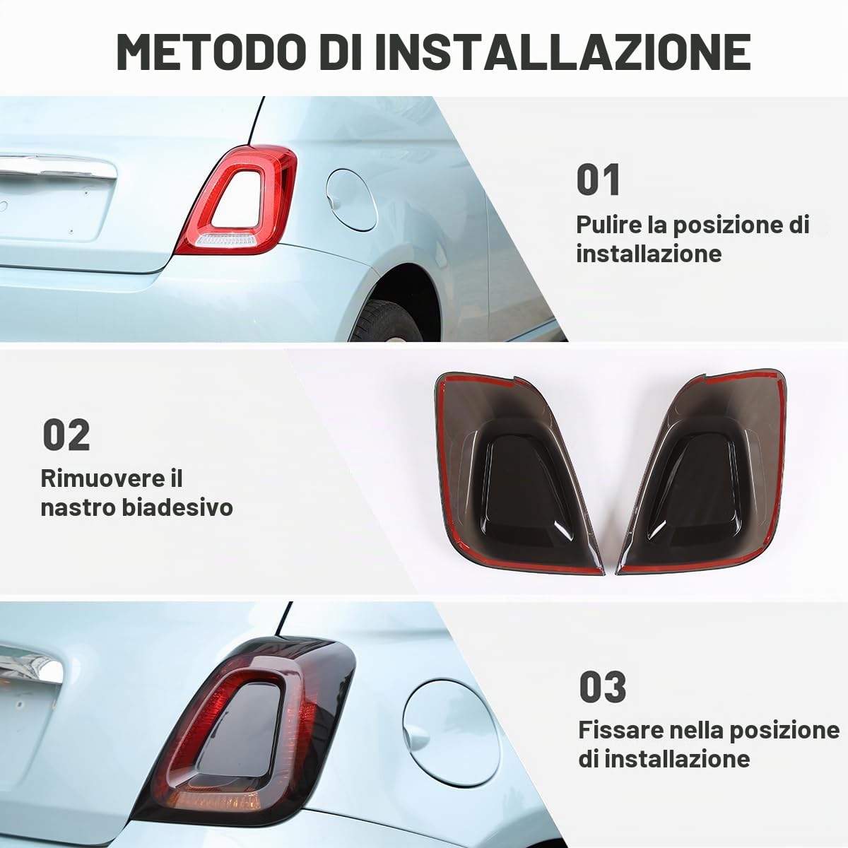 Kit di lenti per fanale posteriore ABS nero compatibile con Fiat 500 2016-2024, copertura per fanale posteriore dell'auto, accessori per la protezione del fanale posteriore esterno