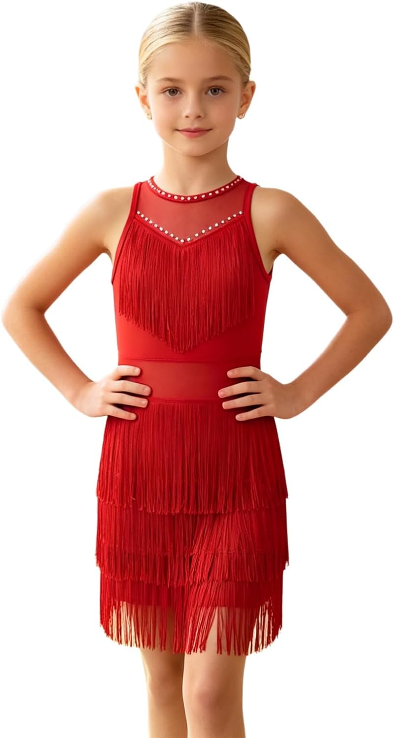 Jugaoge Girls Cha Cha Latin Dance Dress Sleeveless Samba Competitions Jazz Garment Training Outfit Ballroom Wear