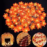BBPOOL Fall Leaf Lights Battery Operated Fall Leaves Garland 20Ft 40 LED Maple Leaf String Lights fo