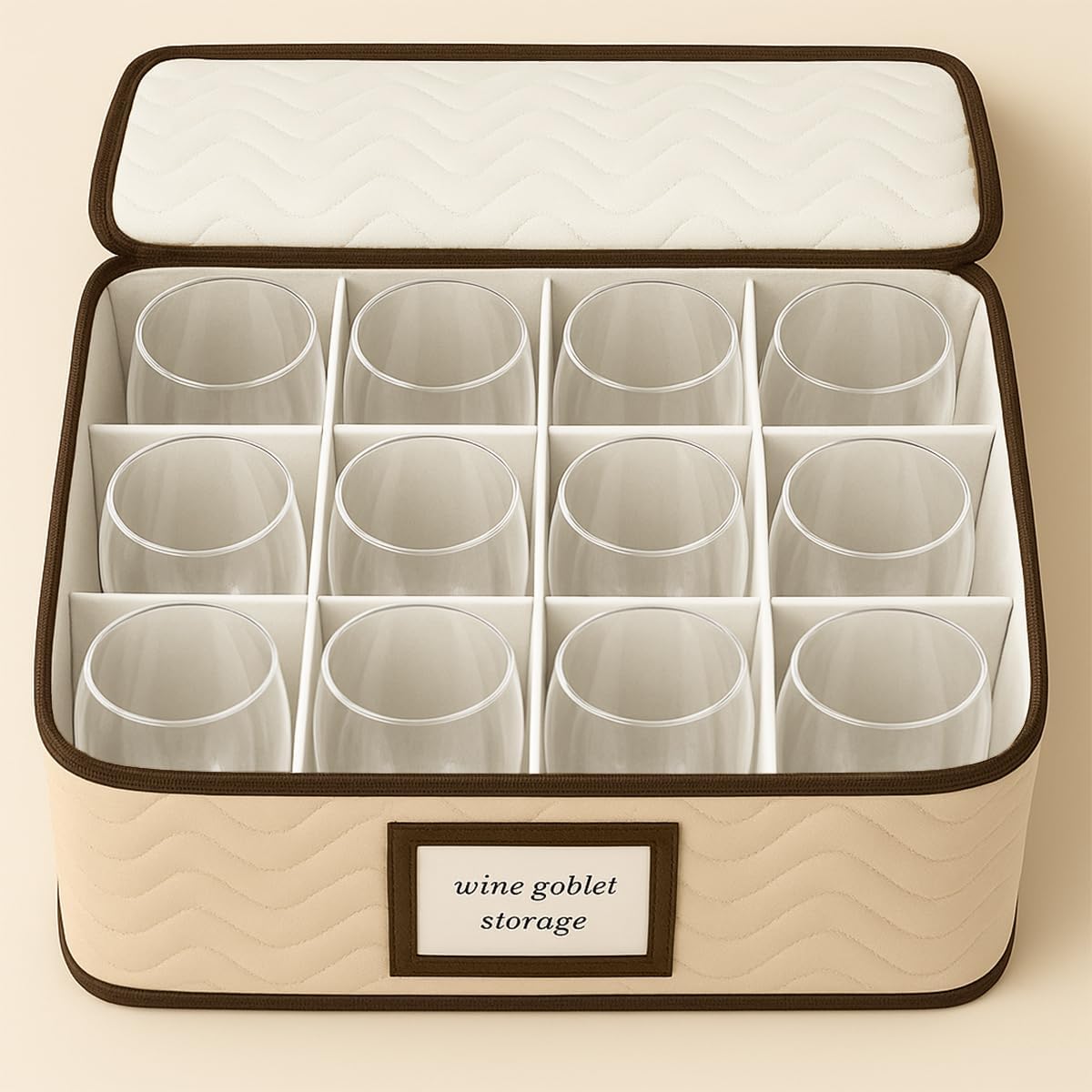 Wine Glass Storage Box with Dividers - Stemware Storage Case, Durable Quilted Microfiber Bin with Carry Handles, Protects Fine China - Durable Quilted Microfiber Bin with Carry Handles (2 Pack, Red & White Wine Glass)