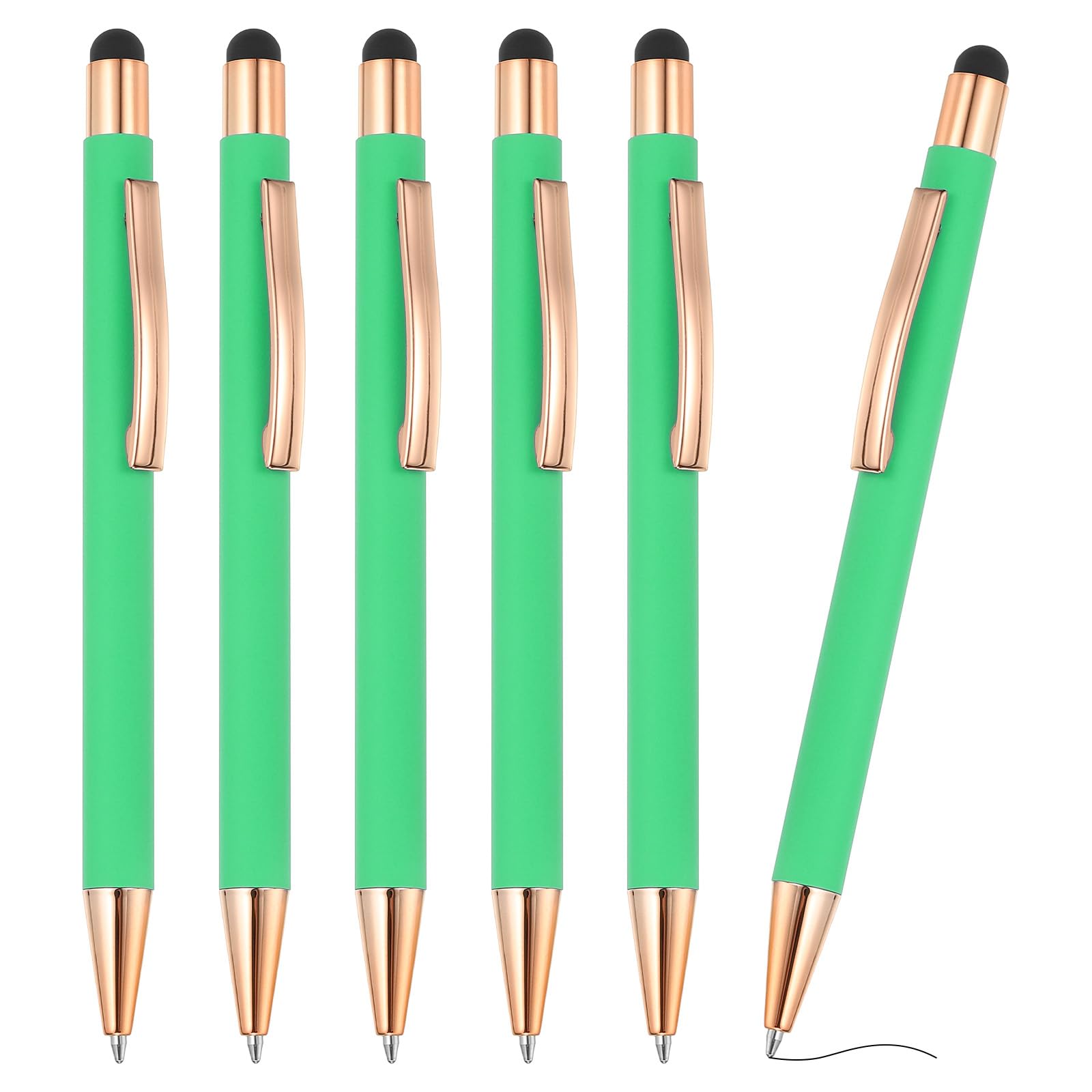 PATIKIL Ballpoint Pen with Stylus Tip, 6Pcs 2 in 1 Metal Black Ink 1.0mm Medium Point Stylus Pen for Touch Screens Office Desk, Mint Green