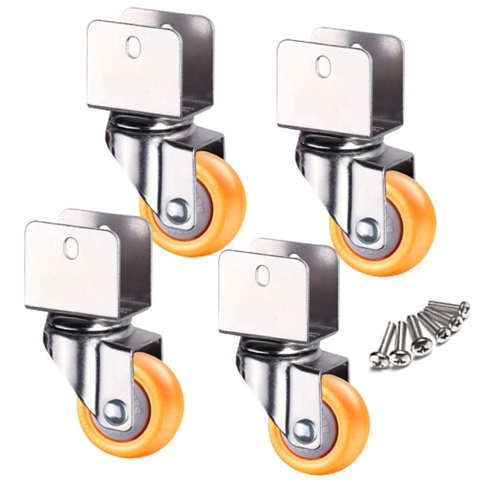 GYRAZXS Set of 4 Swivel Casters with U Clamp for Furniture Cribs or Cabinets 60kg Load Capacity Brake Included Nylon Material Screws Included