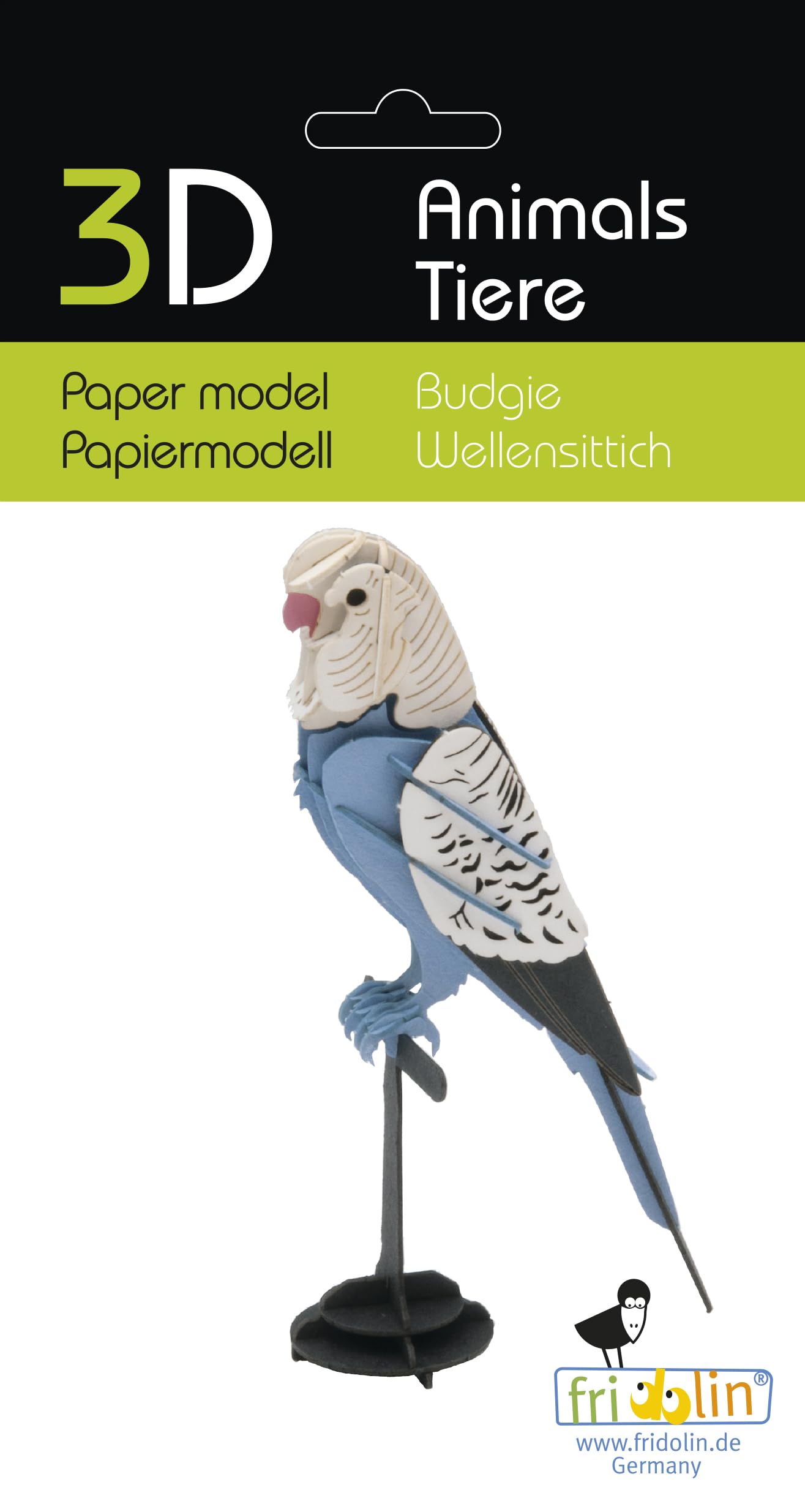 Fridolin 3D Paper Model Budgie, blue, ca. 6,5 x 12,5 x 4,5 cm - Image 2