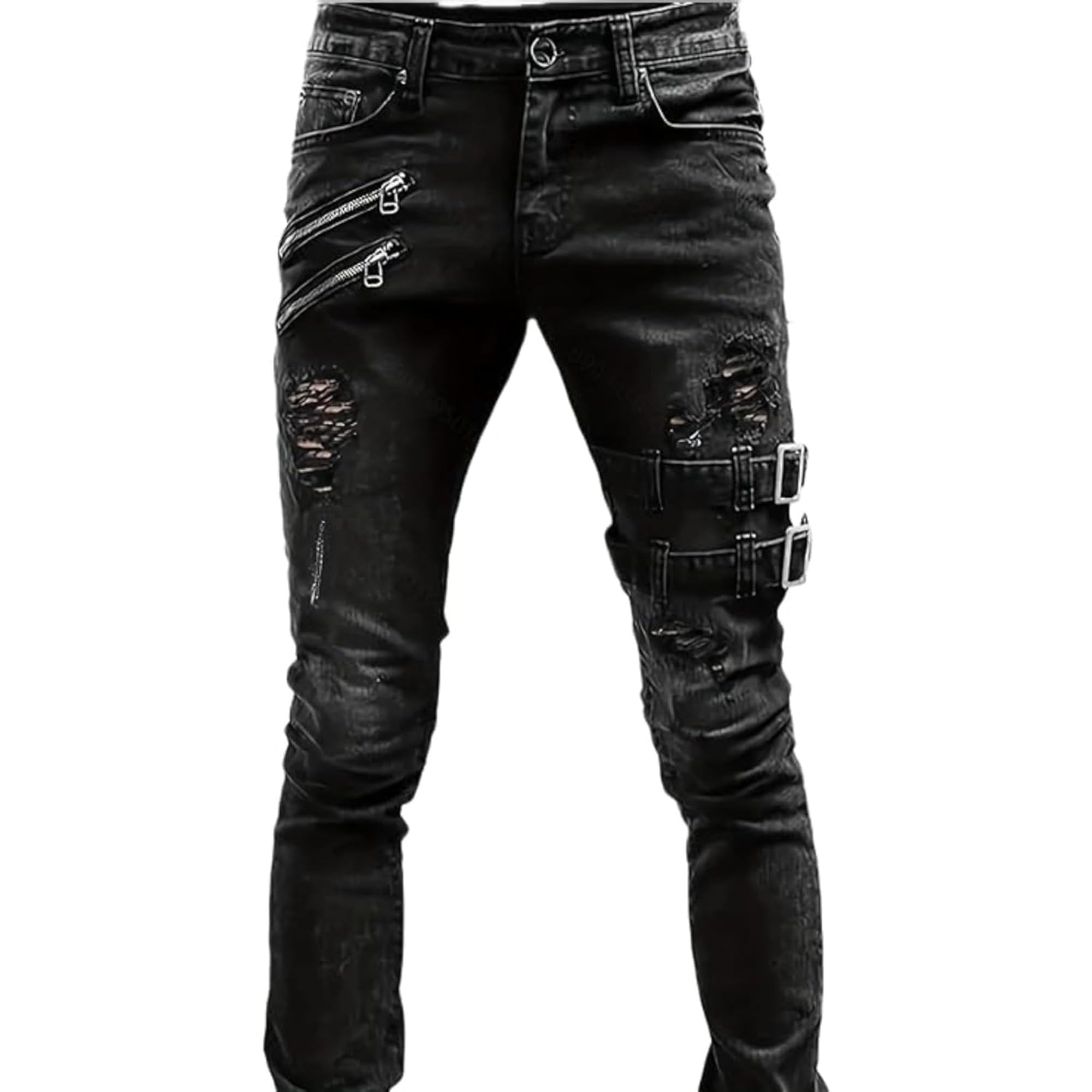 Casual and Cool Hip Hop Denim Pants - Mens Skinny Jeans with Side Pockets and Angled Cargo Trousers