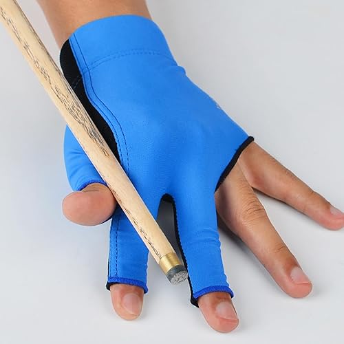 Miniatura 8 de 3-Finger Anti-Slip Billiards Glove Breathable Stretch Fabric Pool Cue Glove Sturdy Snooker for Left Hand Blue Medium Size Suitable for Billiard and