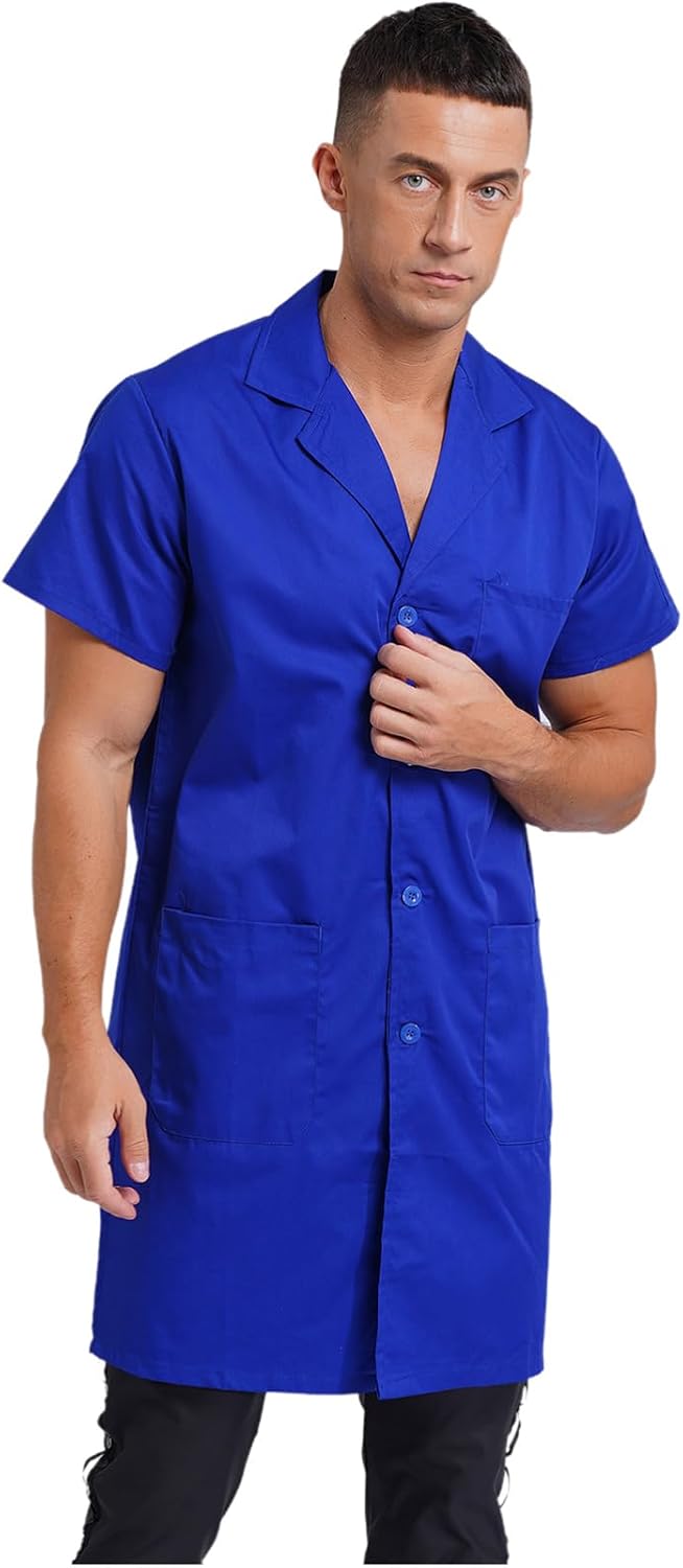 Alvivi Unisex Mens Womens Blouse Dustproof Top Lab Coat with Pockets V Neck Overall Work Jacket