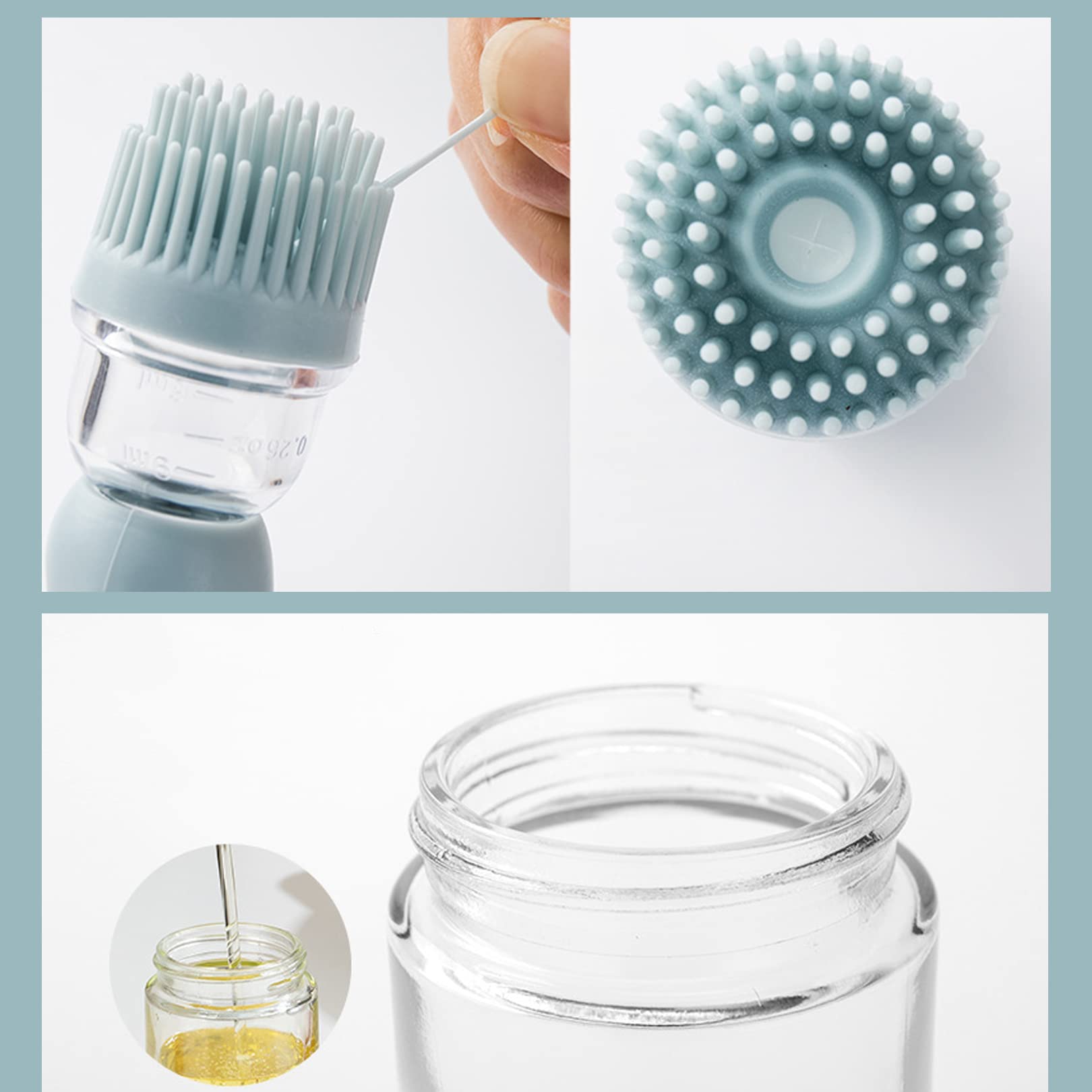 Chinese Home Gadgets, botella de aceite de vidrio con cepillo de silicona, botella dispensadora de aceite de oliva de vidrio de 7 onzas con cepillo de silicona 2 en 1 para cocina, cocinar, freír,