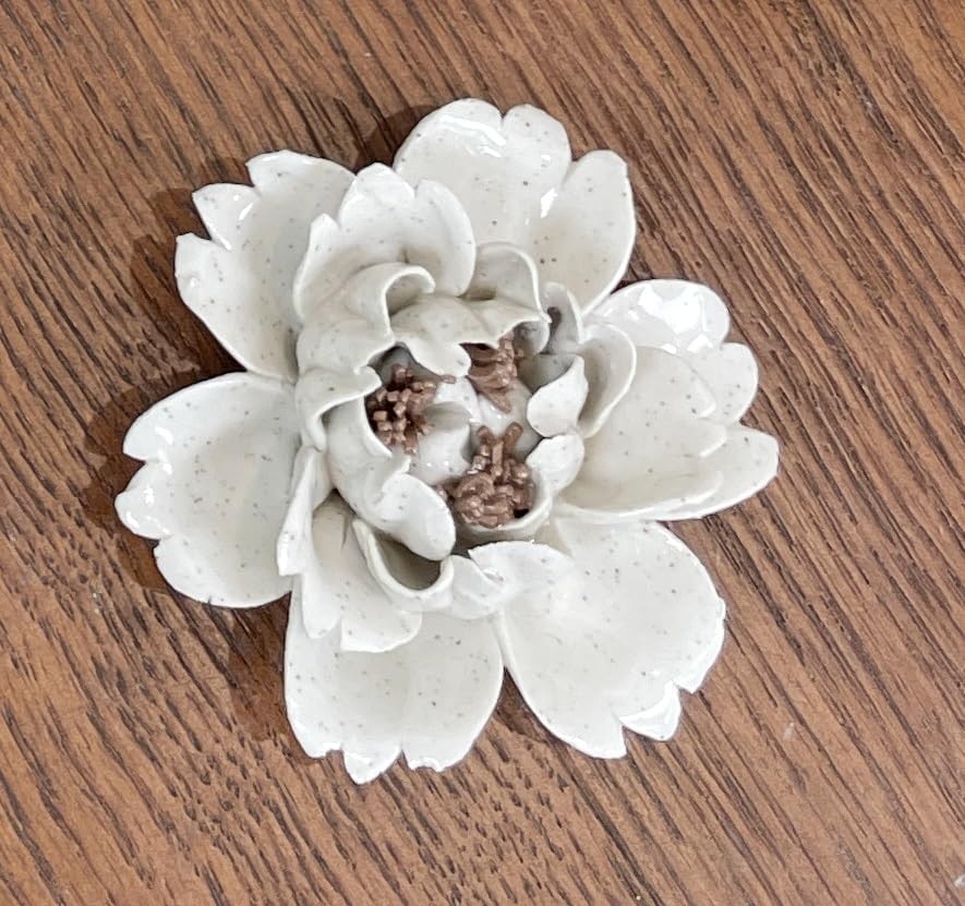 Image of Ceramic Flower Wall Art Decor, Artificial Flower Wall Sculpture,Handmade Ceramic Flowers for Home,Hallway,Living Room, Kitchen,Bathroom (Spotted Color,Peony,Brown Stamen, 2.76 inch)
