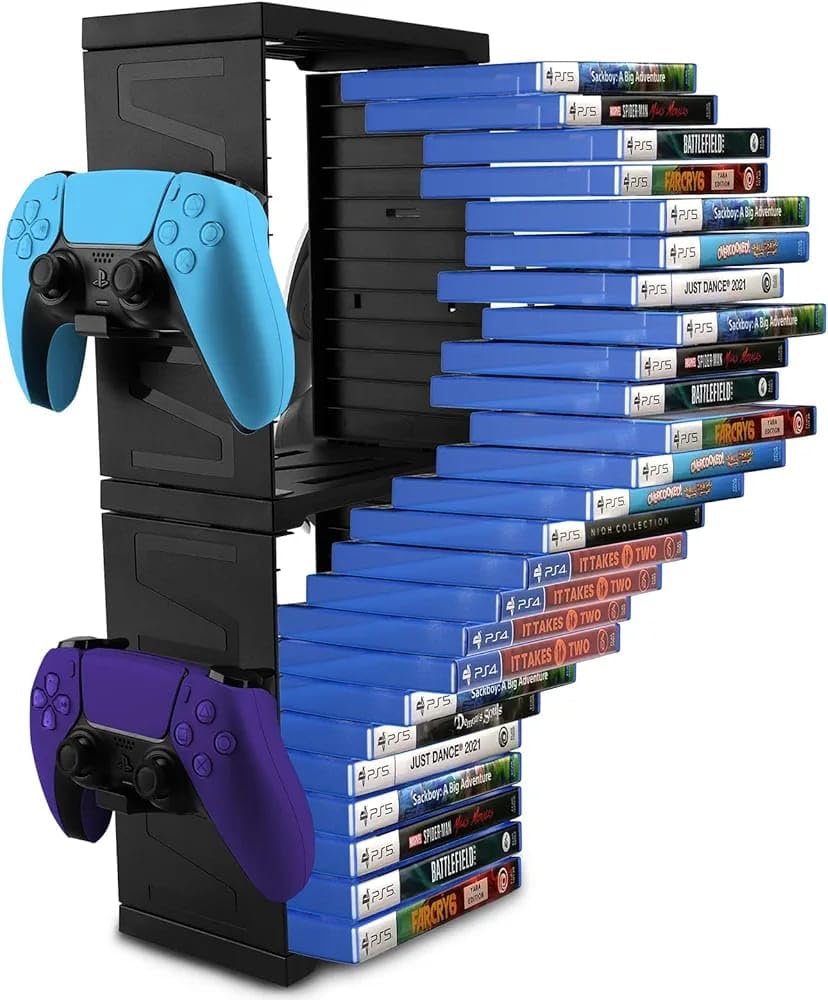 New World Game Storage Tower for PS5/ PS4/ Xbox Series S & X/Xbox, Universal Video Games Discs Organizers 24 PCS with 4 Controllers Holder, Game Disk Box Stand Rack Accessories - Black (B0CTNVYY5X) Amazon Price History, Amazon Price Tracker