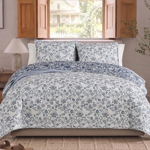 BLOOMHAVEN Queen Quilt Set-3 Pieces Soft Bedding Floral Reversible Coverlet