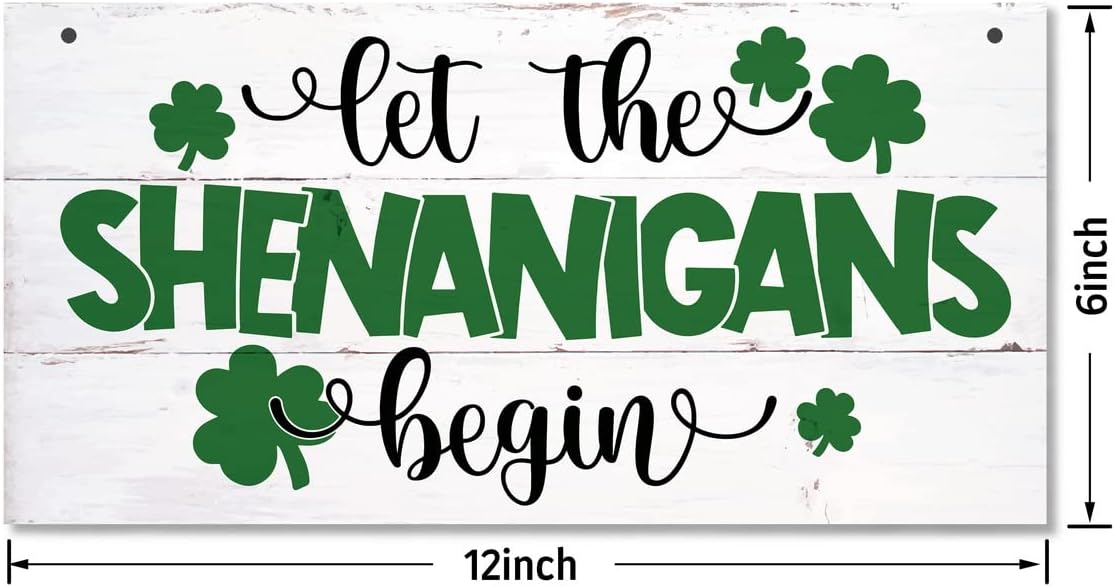 Hanging St. Patrick's Day Wood Sign - 'Let the Shenanigans Begin' - Irish Home Decor, Wall Art, Rustic Farmhouse Style image 3