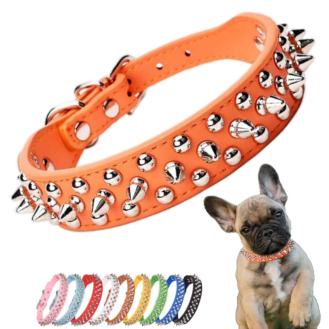 YOUALSO Orange Spiked Dog Collar