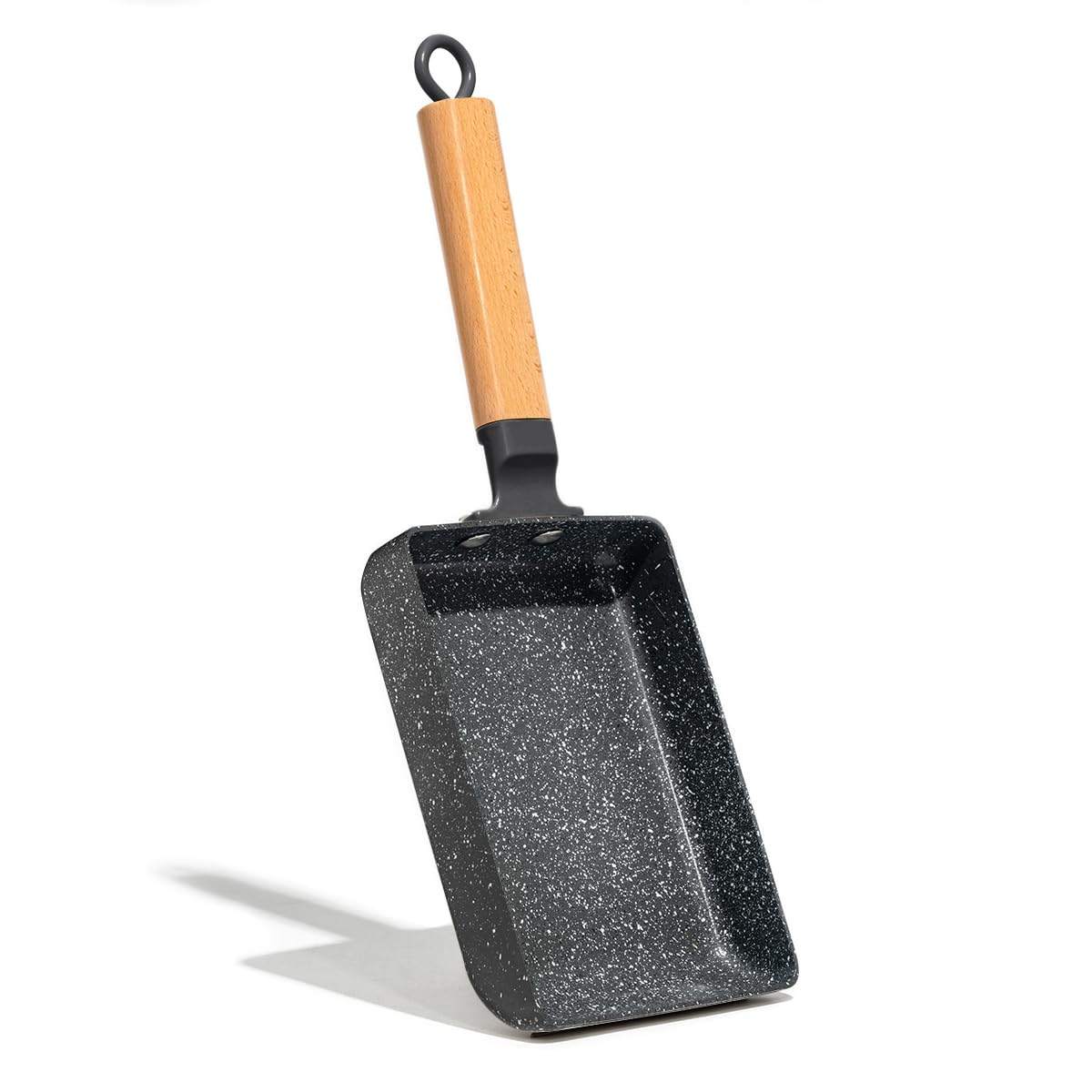 Tamagoyaki Square Japanese Omelette Pan, Non-Stick Egg Roll, Rectangle Frying With Wood Handle, Silicone Brush & Solid Wood Spatula, Black