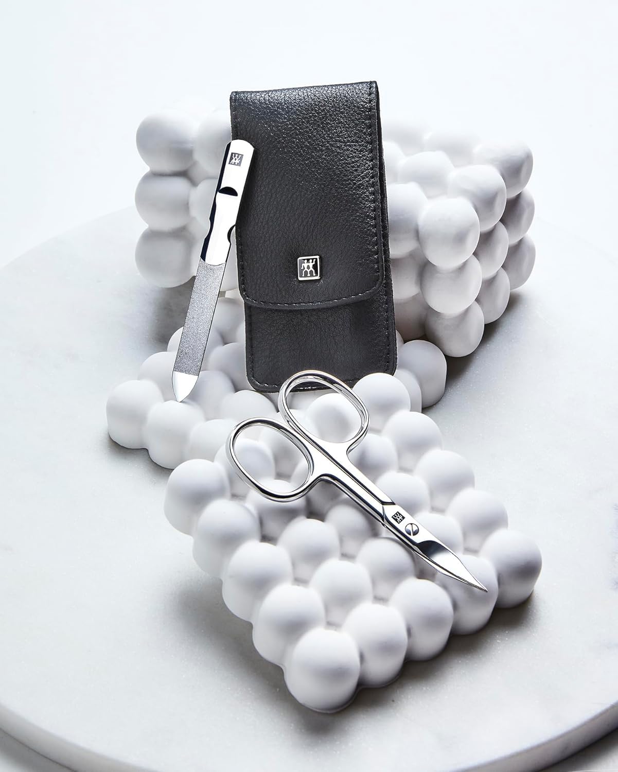 ZWILLING Manicure Pedicure Set 3 Pieces with Combination Nail Scissors for Hands and Feet, 100% Leather, Black