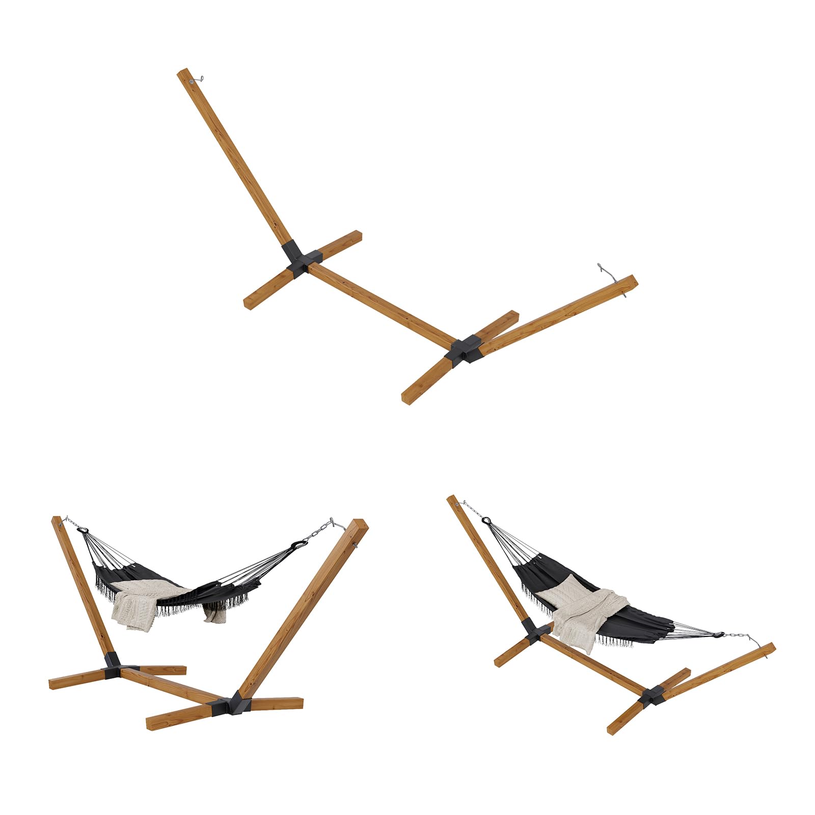 QLS Telaio per amaca in legno XXL 350 cm resistente alle intemperie fino a 350 kg per esterni