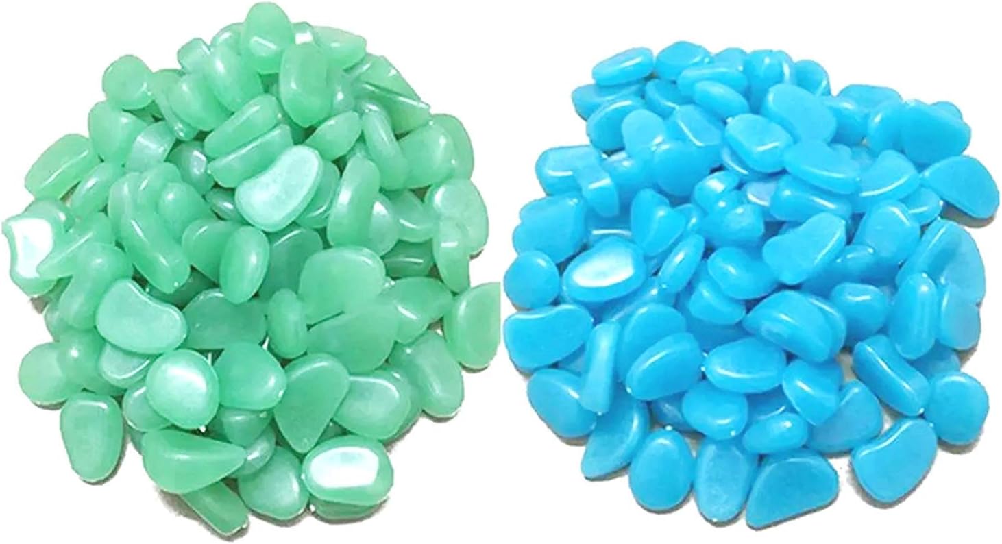 Luminous Stones Green Blue Decorative Stones Glow in The Dark Pebbles for Garden Patio Walkways Fish Tanks Home Office Garden Decor Glowing Pebbles Kids Activities & Art Designs - 200pcs (Green Blue)
