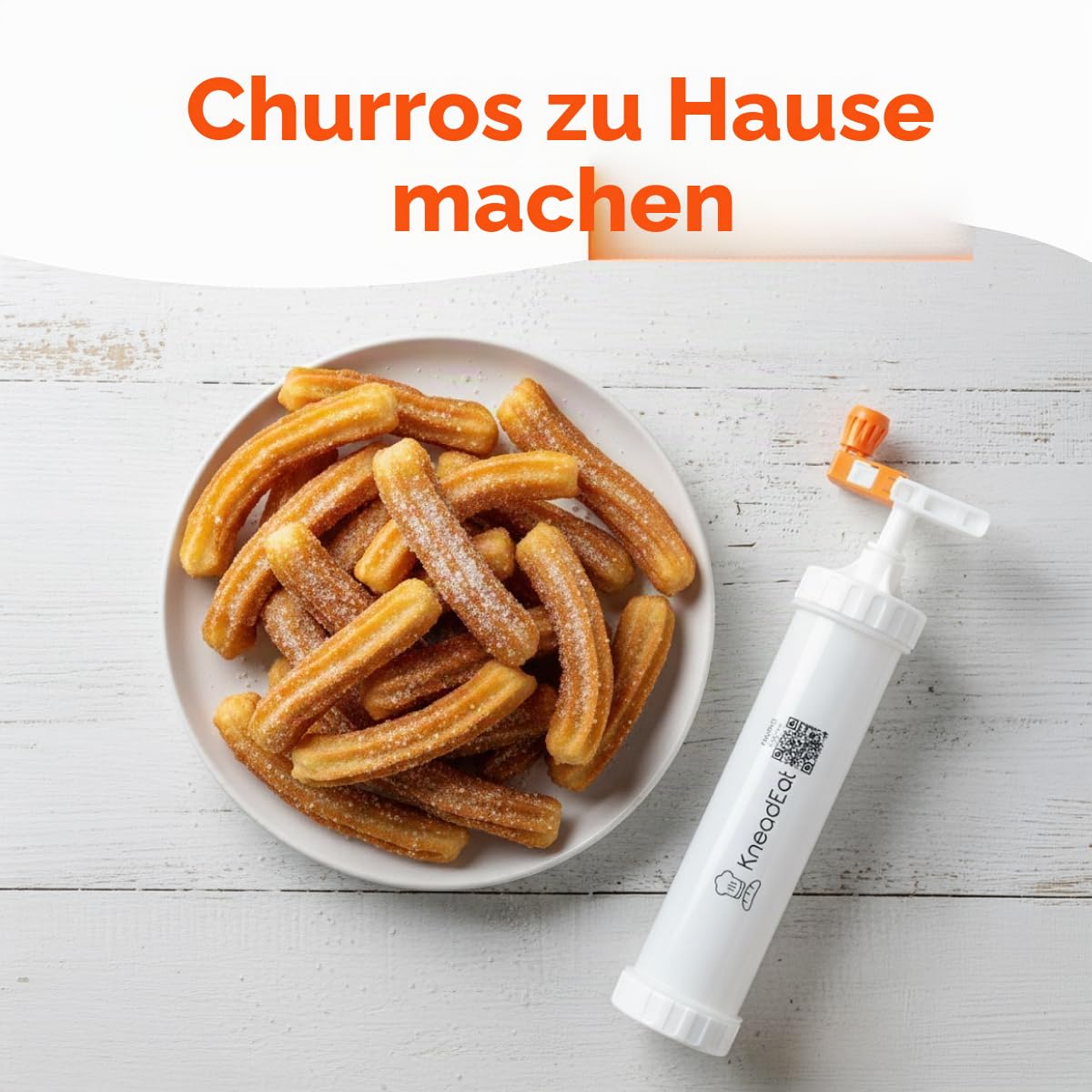 KneadEat Churro Maker Kit Mit Booster-Betriebenem Griff Churrera Und Spritzbeutel Churros Füller Einfacher QR-Rezept Zum Zubereiten Befüllen Eigener Zu Hause - Kneadeat Cookie Press