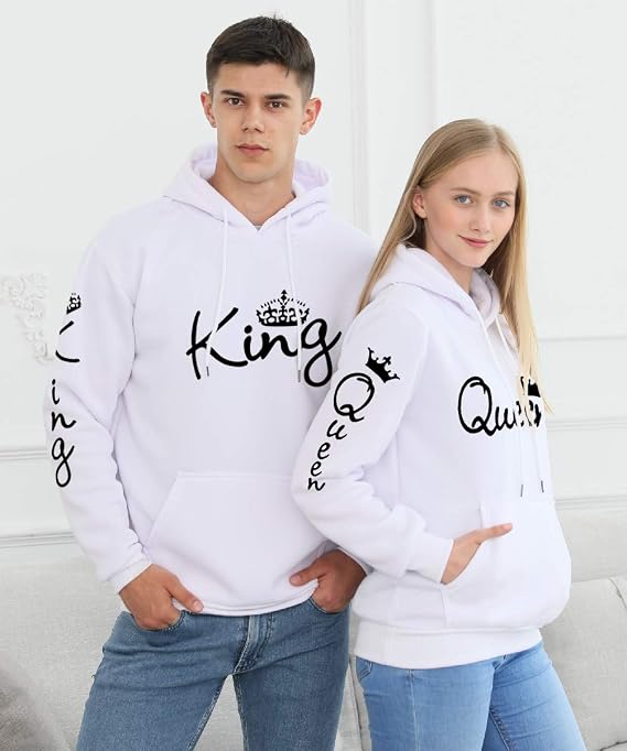 Matching King Queen Hoodie Set His & Her Hoodies Sweatshirt Pullover for Couples Thin Spring Autumn