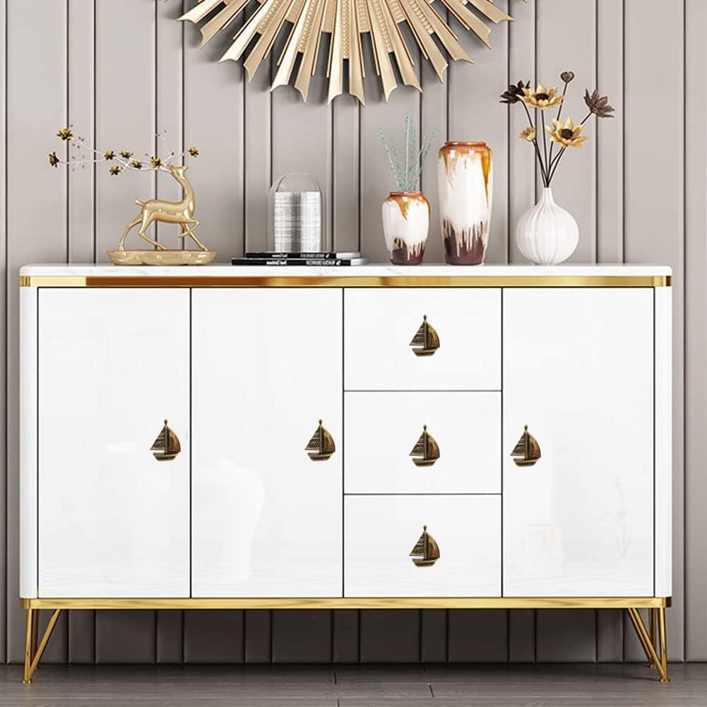 brandname Sailboat Knob, JfwuHap 6 Pcs Artwork Zinc Alloy Cabinet Knobs Pull Handle with Screw Hardware Furniture Decoration Cupboard Wardrobes Drawer Dresser Closet Kitchen(Sailboat)