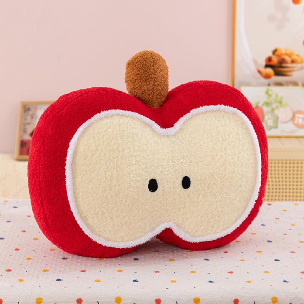 Fzkun Red Apple Shaped Throw Pillow - Cute Plush Fruit Decorative Cushion Soft Stuffed Plushie For Bed Window Seat Car Living Room Sofa Couch Home Decor Adorable Gift For All Ages (,60 * 50Cm/24 * 20In)