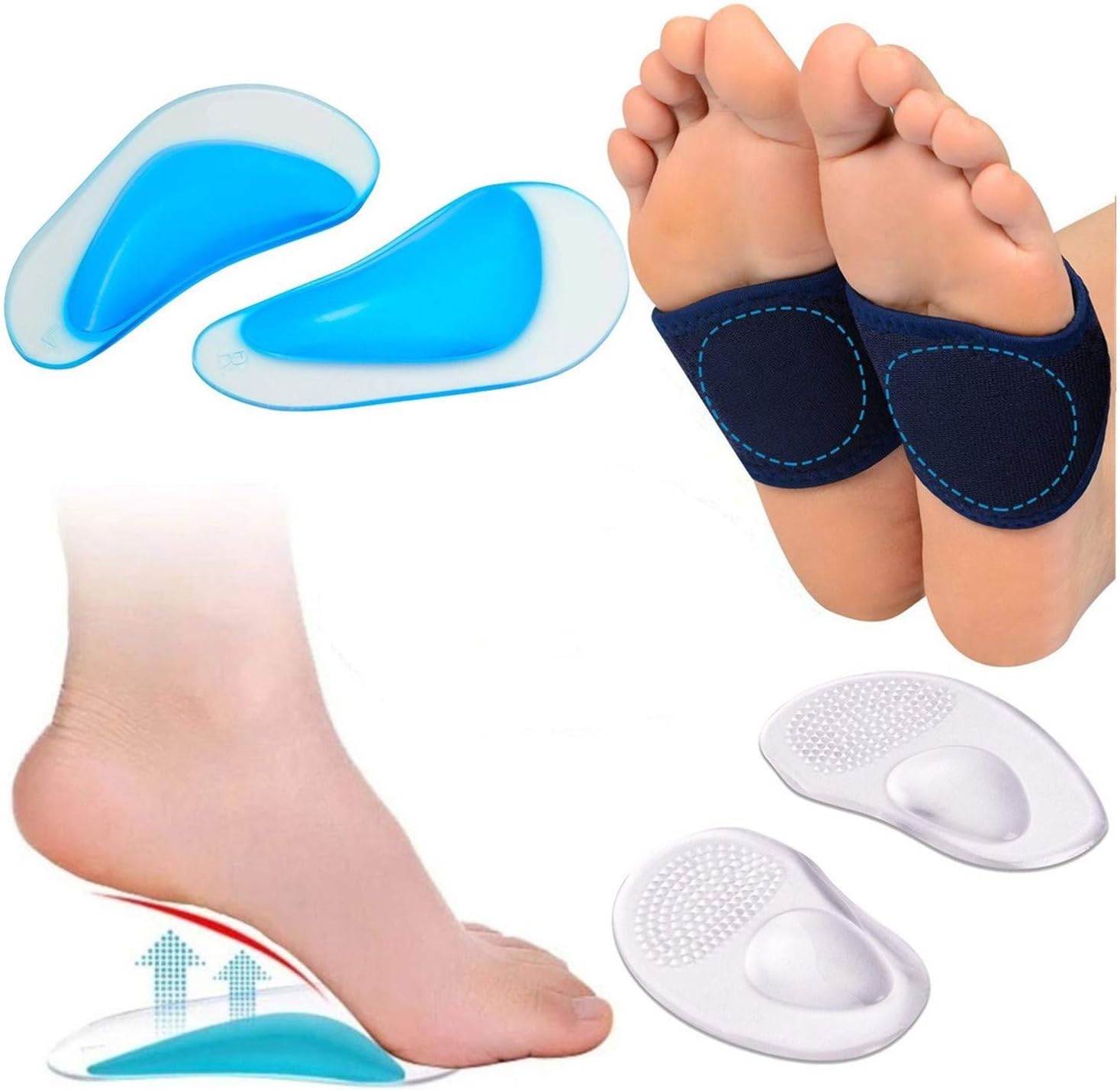 Arch Support Set, Compression Braces Sleeves, Shoe Cushions Insoles, Forefoot Pads for Flat Feet, Plantar Fasciitis, Relieve Foot Pain for Women and Men