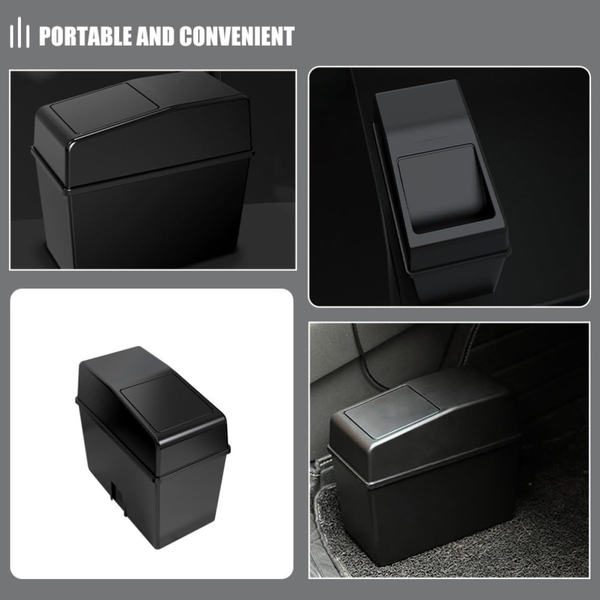 Black Plastic Car Trash Bin with Lid, Portable Waterproof Organizer image 3