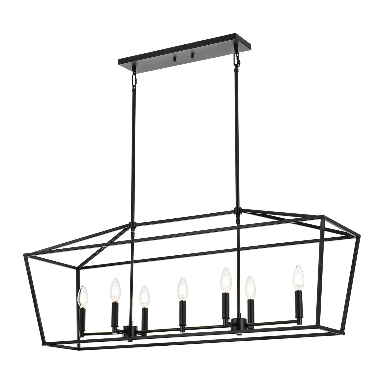 MELUCEE 7-Light Kitchen Island Lighting Black Chandelier Linear Dining Room Light Fixtures Ceiling Hanging Rectangle Farmhouse Chandelier Lighting Candle-Style, E12 Base