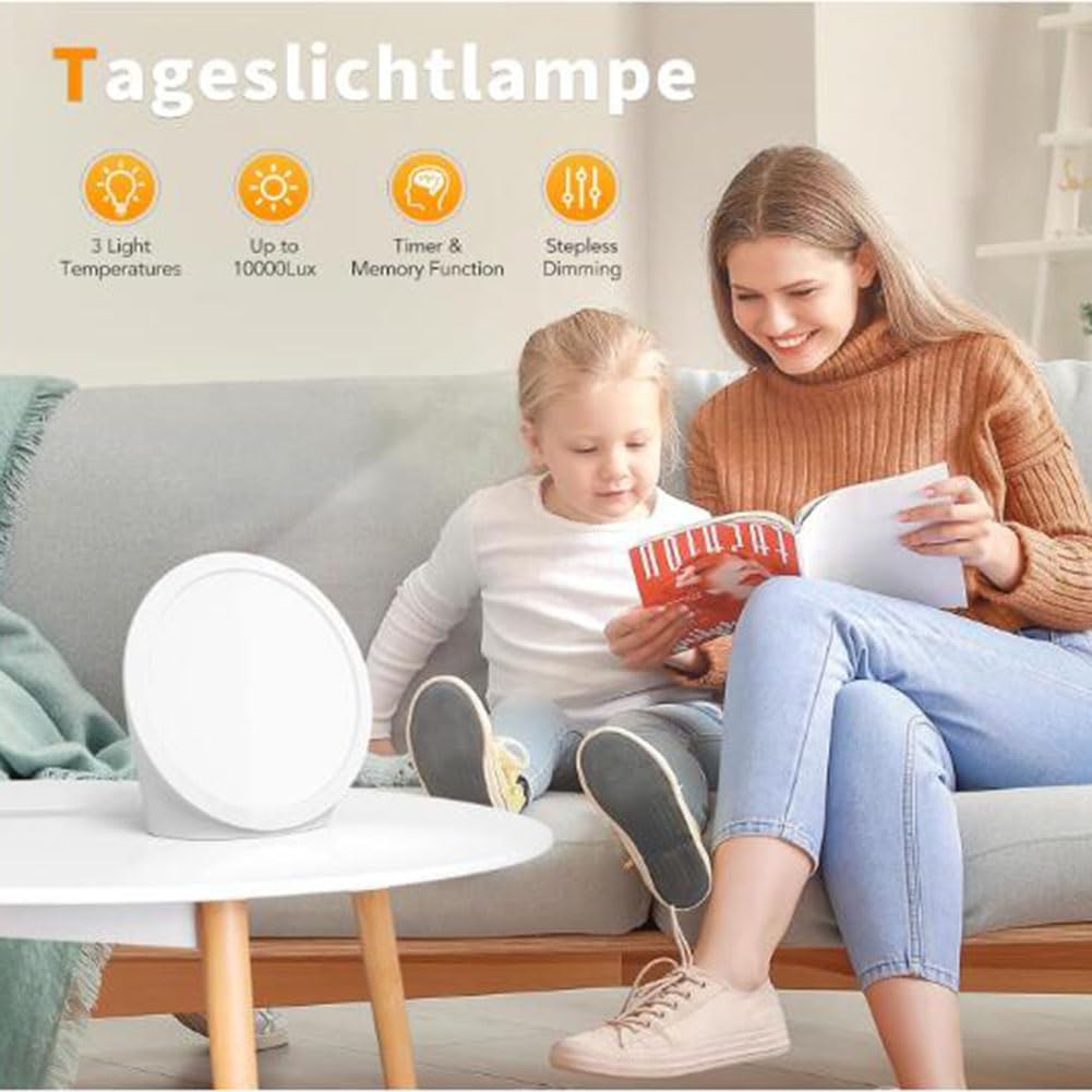 Lampe de Jour 10000 Lux Lampe de Luminothérapie LED avec 6 réglages de minuterie Lumière du Soleil Soleil Bionique Variateur Triste Lampe de Luminothérapie Design Compact Lampe de Soleil