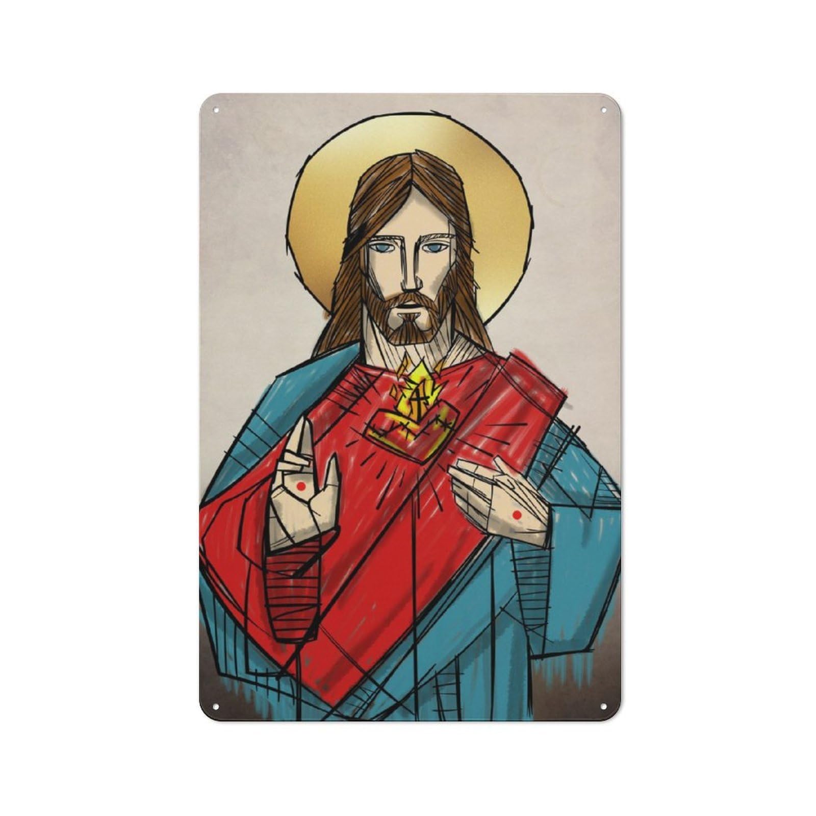 Junmoney Sacred Heart Of Jesus Tin Wall Plaque 30X20cm With For Bar Or Restaurant, Autumn Wall Decor For Hospitality Decor Collectors
