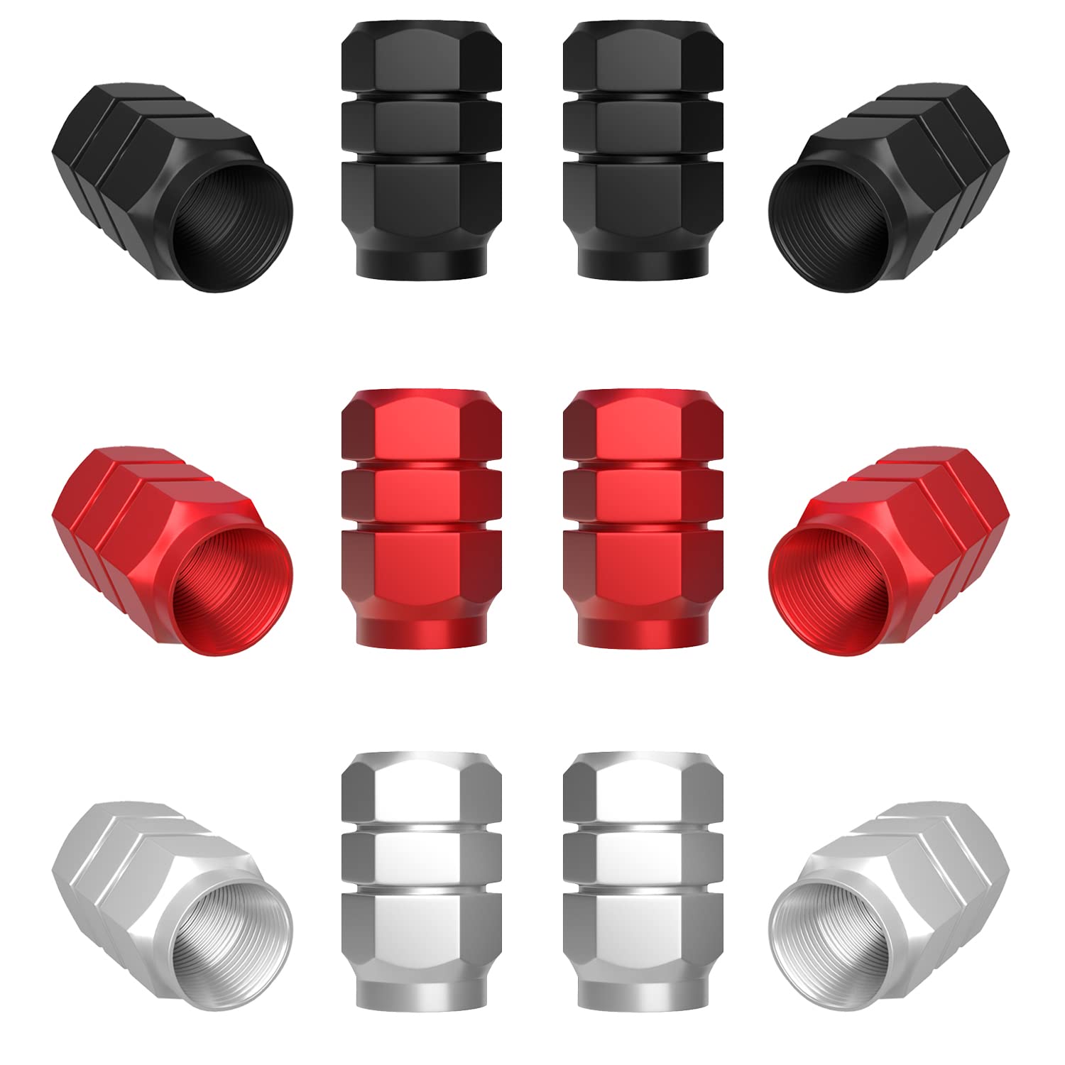 BOROLA Car Tire Valve Stem Caps with Hexgon Style(3 Color, Pack of 12)