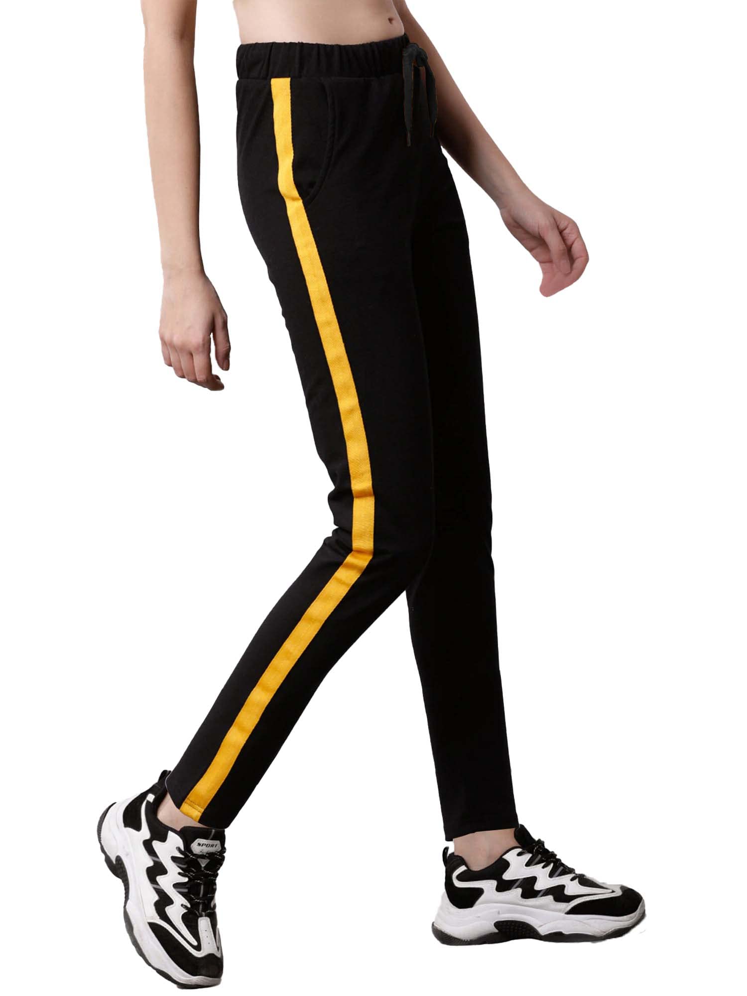 maniac Women's Color Block Black and Yellow Polyester Slim Fit Trackpant-picture-32