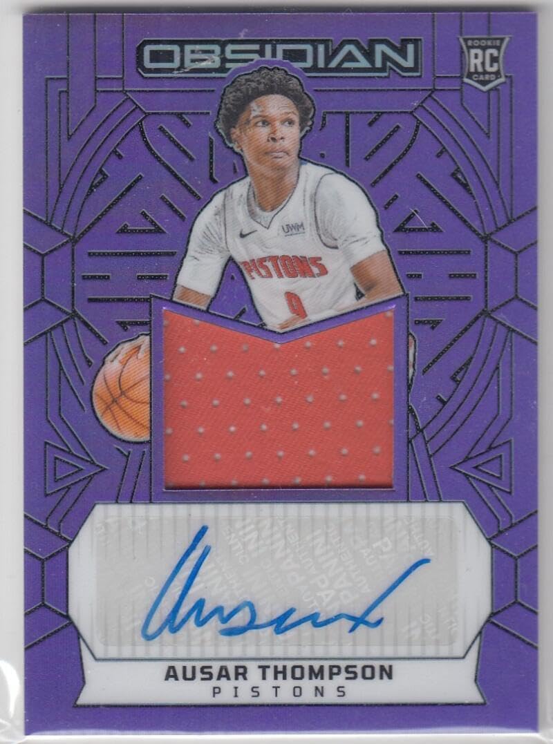 Basketball Trading Card 2023-24 Panini Obsidian Rookie Jersey Autographs Electric Etch Purple Flood #220 Ausar Thompson EX++ Excellent++ MEM Auto 38/49 Pistons