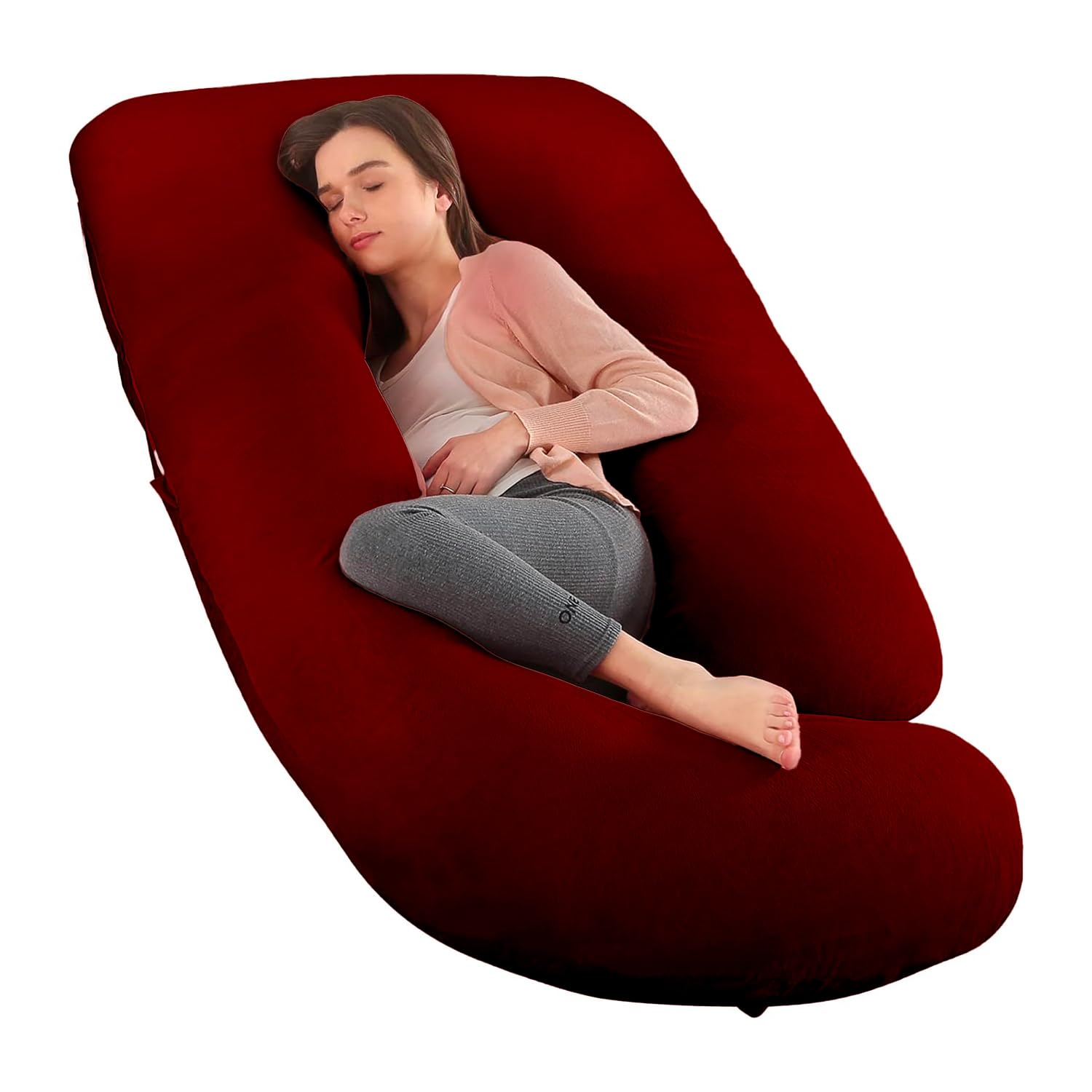BeyBee Pregnancy Pillows for Pregnancy Sleeping | Maternity Pillow for Pregnant Women | 360-degree Full Body Support | J-Shape Pillow | Velvet (Maroon)-image-49