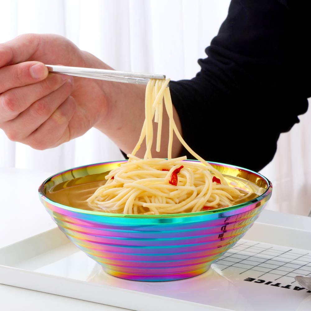 Buyer Star Ramen Tazón de sopa de fideos, 2 juegos Rainbow doble capa 18/8 de acero inoxidable (7.1 pulgadas)