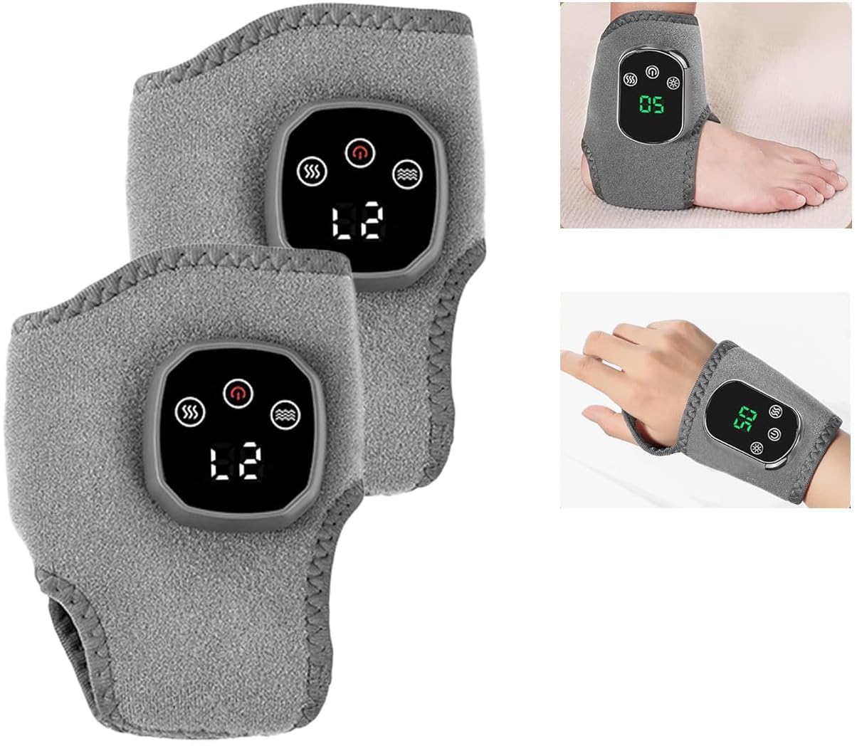 Emsense Foot Massager, Heating Foot Massager, 3-in-1 Foot Heating Massager Portable Heated Ankle Wrap Cordless Ankle Massager for Pain Relief (2PCS)