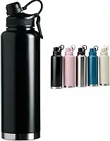 GARRAFA TÉRMICA GRANDE 1.5 LITROS, QUENTE, FRIO, INOX DUPLA PAREDE, CAFÉ ACADEMIA TRABALHO (PRETO)