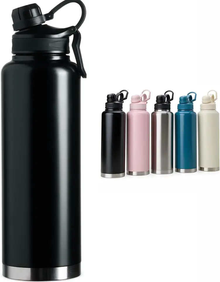 GARRAFA TÉRMICA GRANDE 1.5 LITROS, QUENTE, FRIO, INOX DUPLA PAREDE, CAFÉ ACADEMIA TRABALHO (PRETO)