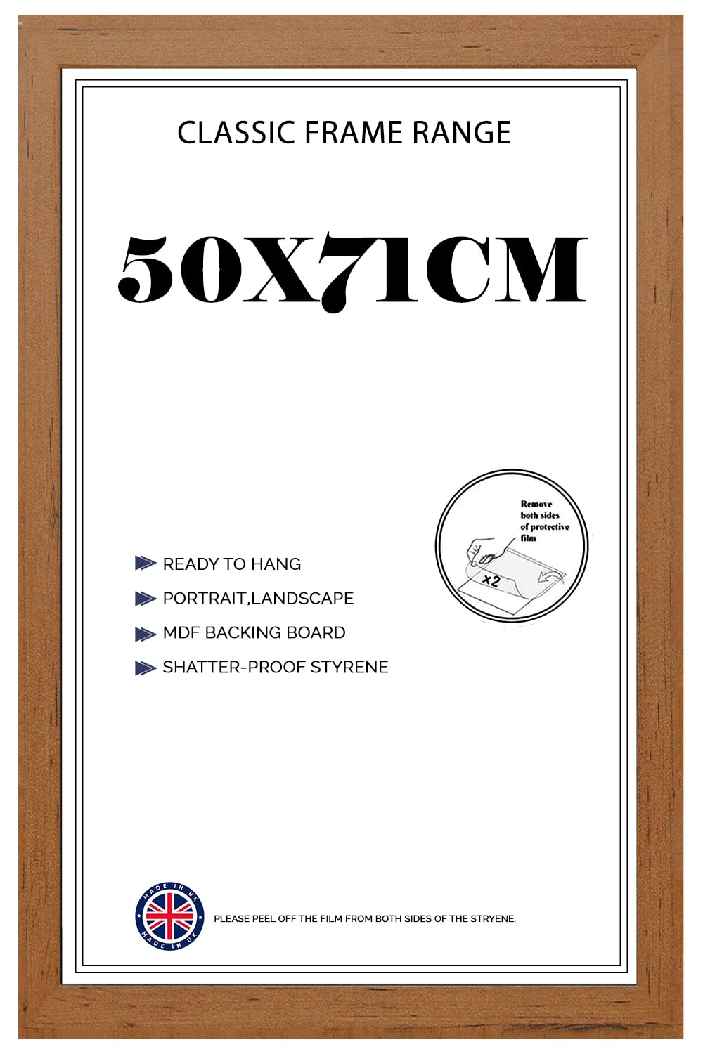 Modern Wide Poster Frame 50x71cm MDF HD Clear Front Jigsaw Puzzle Portrait or Landscape Walnut
