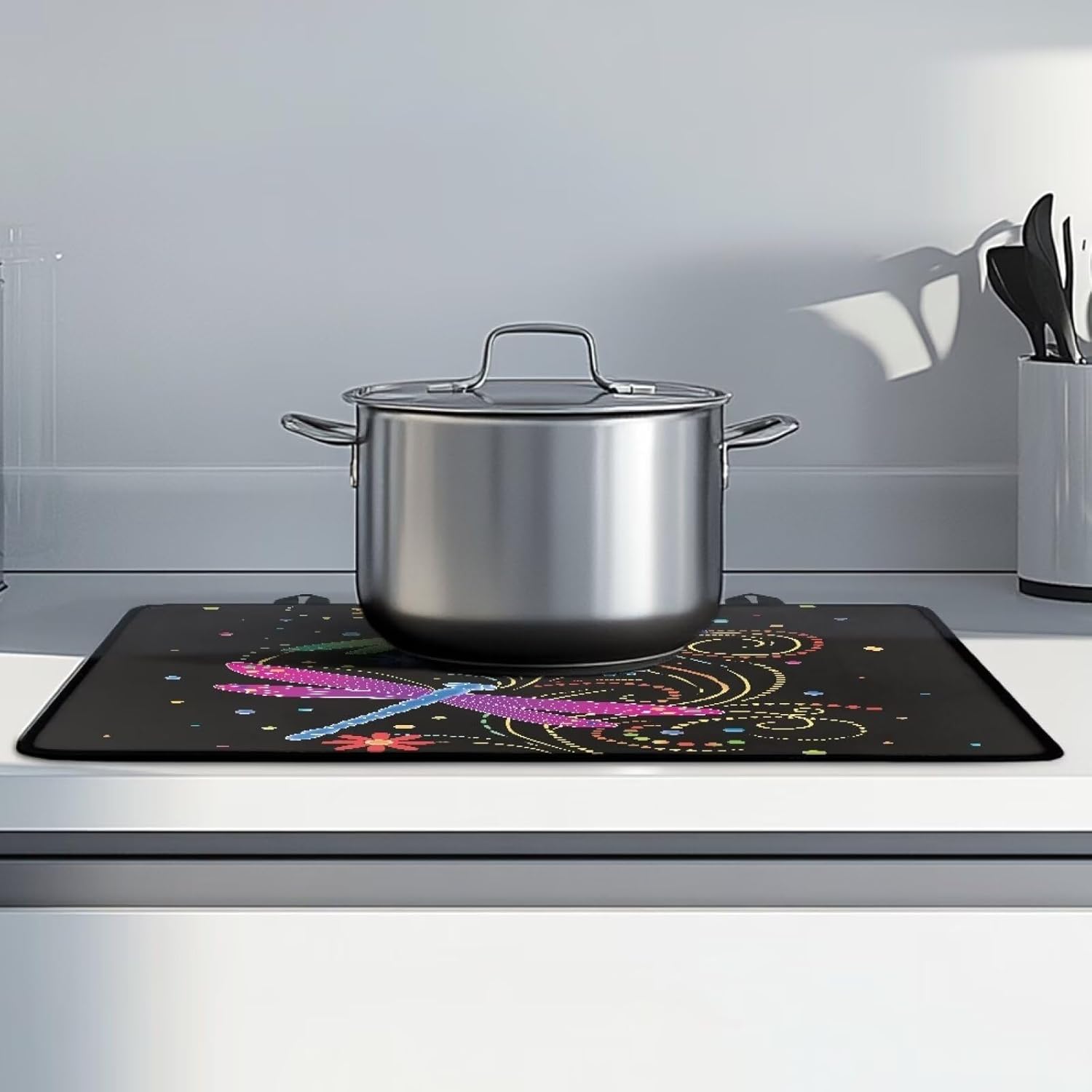 Poceacles Stove Top Cover for Cooktop, Electric Stove Protector Cover Non-skid Oil-proof Induction Electric Stove Top Cover Versatile Mat Easy to Clean, Dragonfly Flower Dot Colorful
