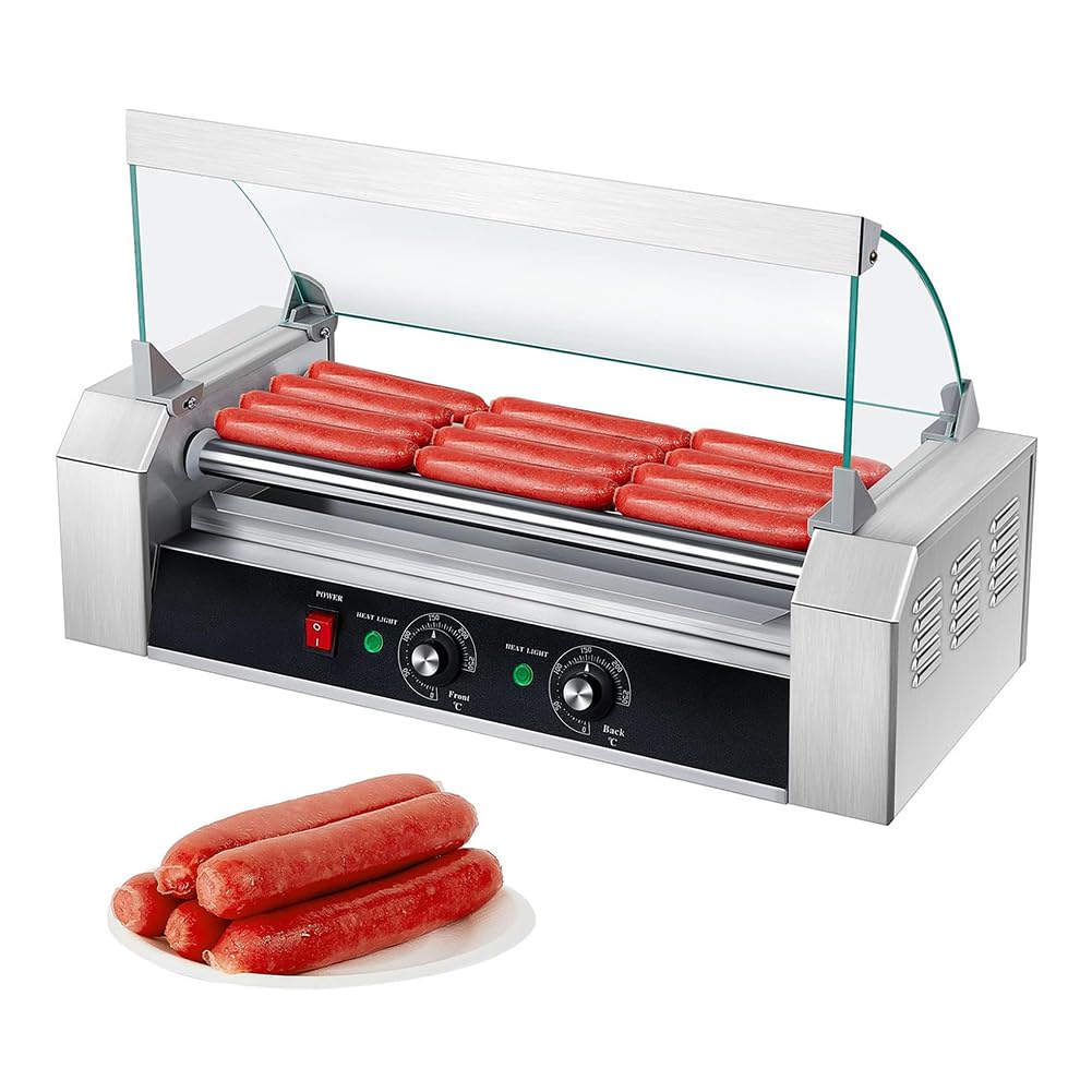 Zertylre Hot Dog Roller, Electric Hot Dog Machine 12 Hot Dog Capacity 5 Rollers, 1000W Stainless Steel Cook Warmer Machine with Dual Temp Control, Sausage Grill Cooker for Kitchen Restaurant