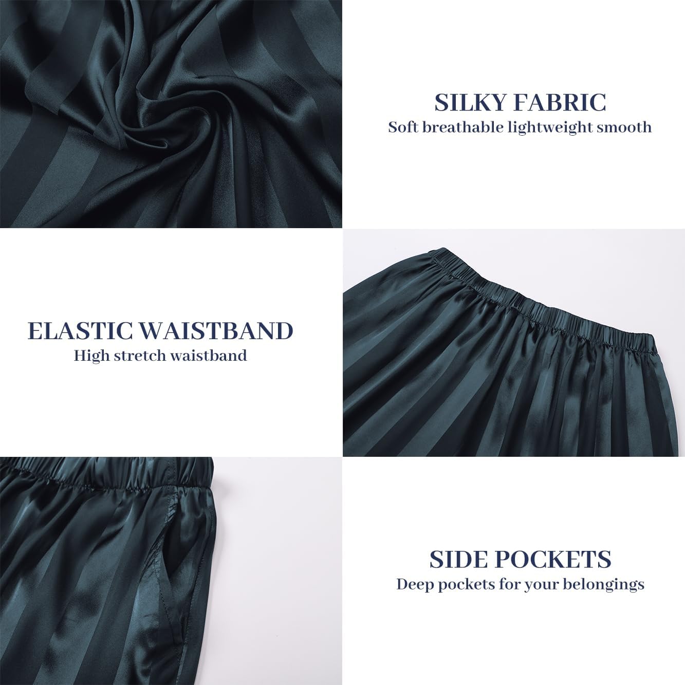 Cromoncent Men's Satin Silky Pajama Pants - Pocketed Soft Cozy Lounge Sleepwear with Elastic Waist S-XXL - Image 4