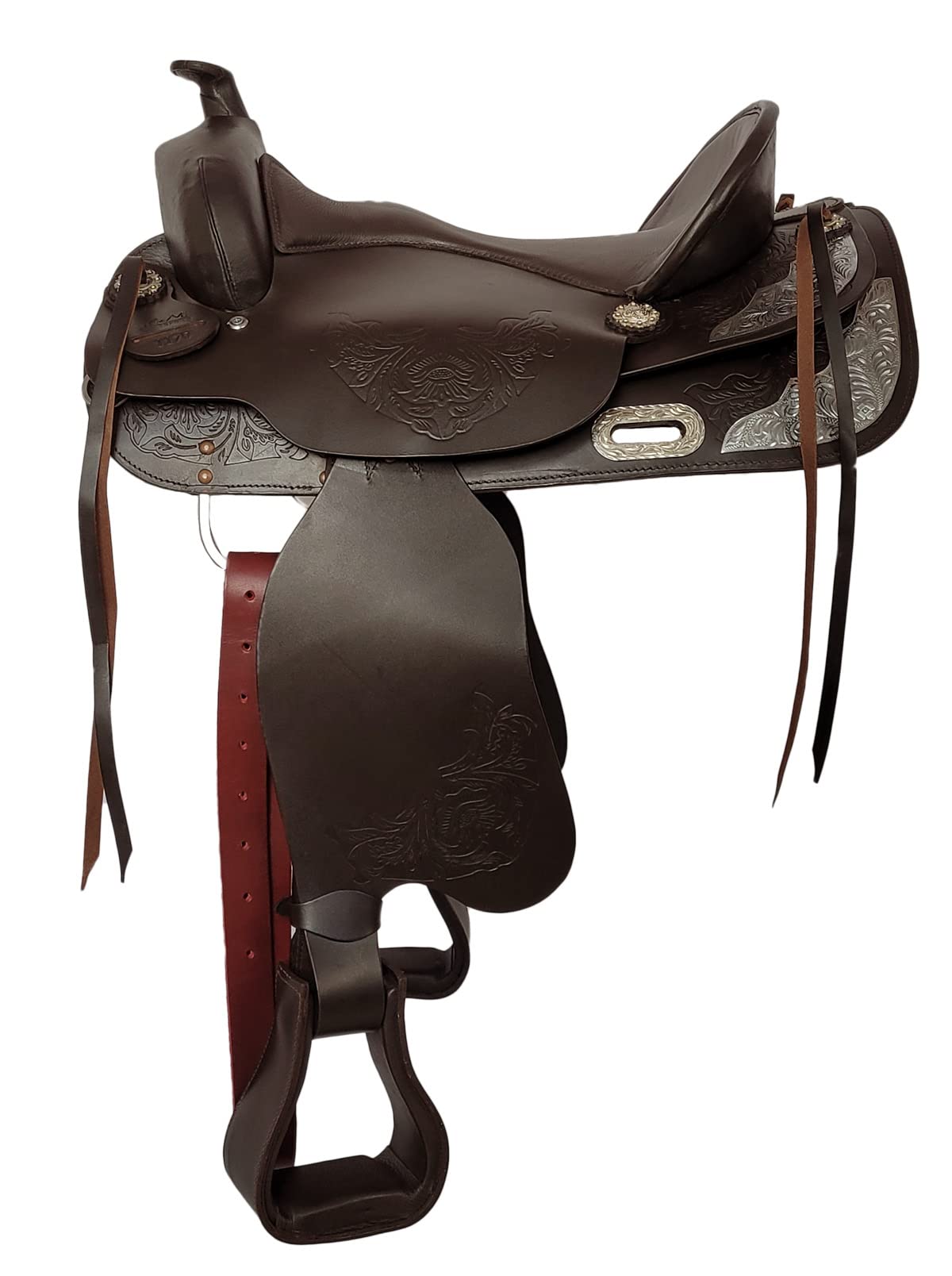 A&M Reitsport Baumloser Westernsattel Kansas aus Büffelleder Braun, wechselbares Kopfeisen, Größe:16 Zoll