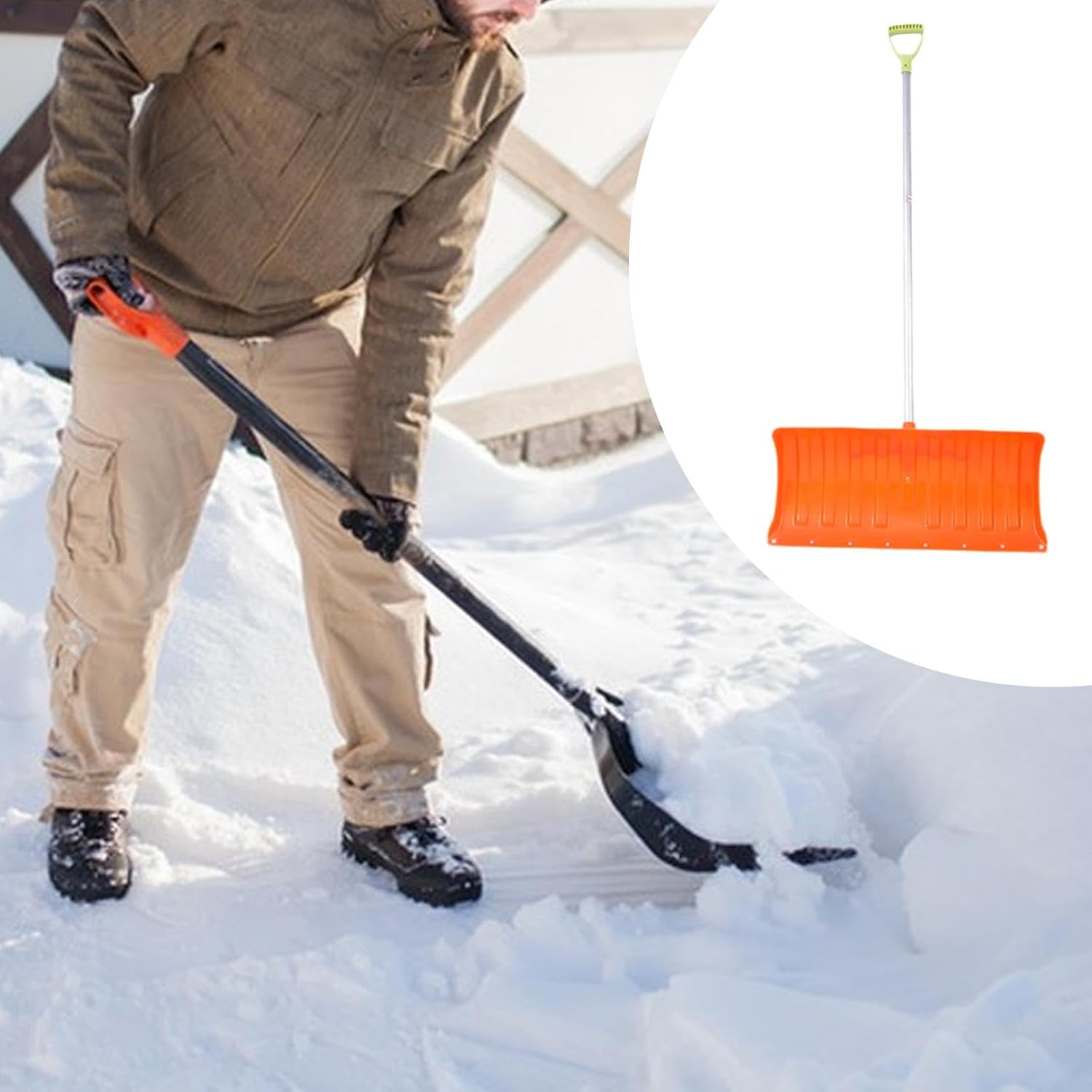 スノースコップハンドツール 25インチ幅 スノープッシャー D型ハンドル付き 道路 裏庭 庭 歩道 ガレージ用