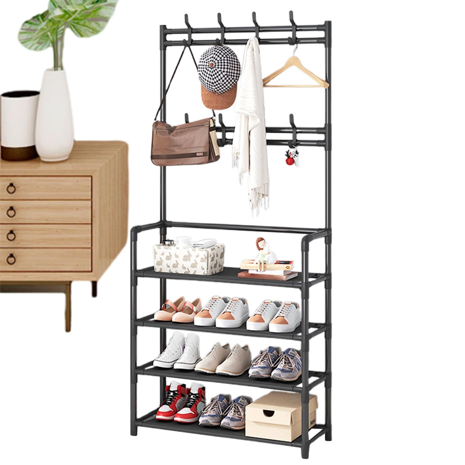 FGXHHS Multi-Functional Clothes Rack with Shoe Storage | Floor-Standing Entryway Coat Hanger Hooks Space-Saving Bedroom for Dorms