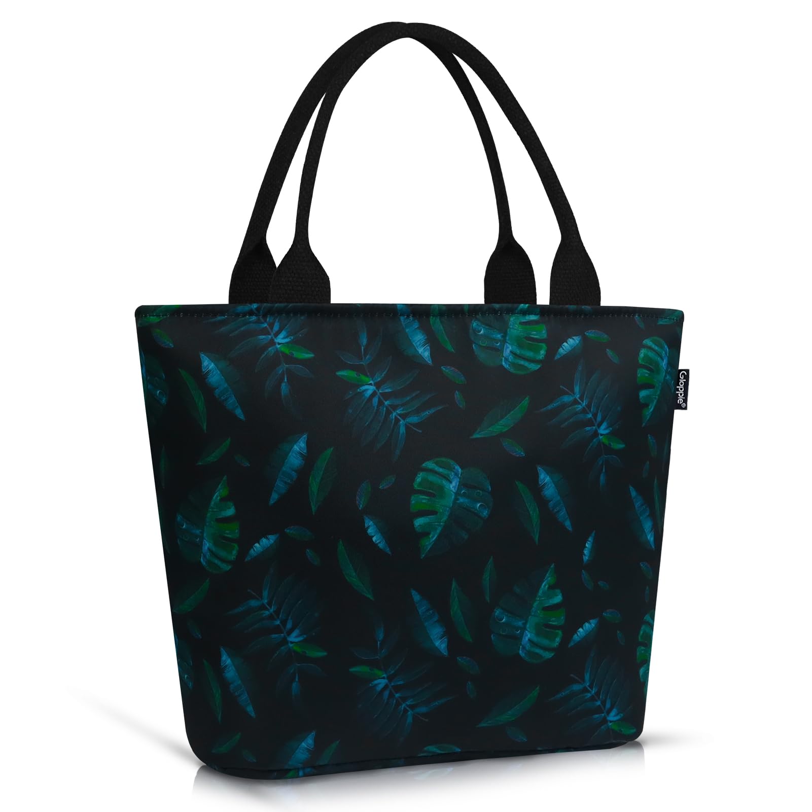 Gloppie Insulated Lunch Bag Leakproof Reusable Cooler Bag, Lunch Box Organizer 9L for Women, Black & Plantain Leaf