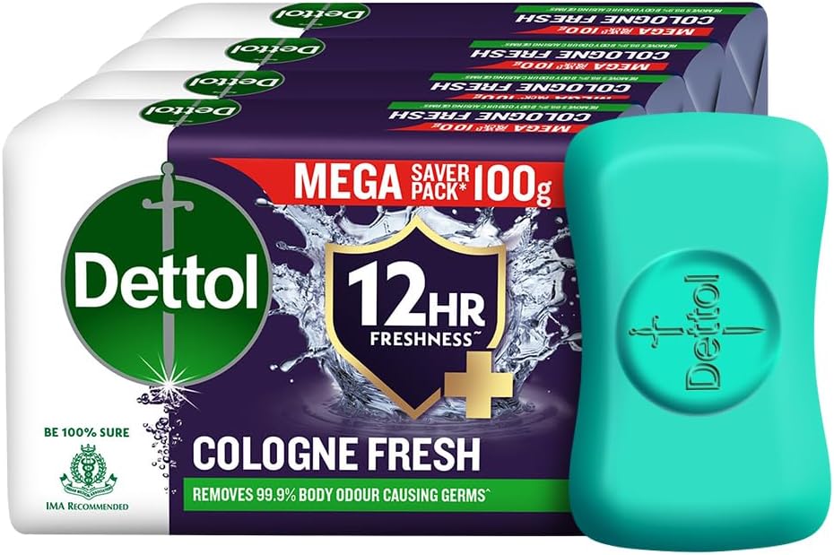 Cologne Fresh Bathing Soap Bar with 12hr Freshness and Germ Protection, 100g Pack of 4, (400gm)
