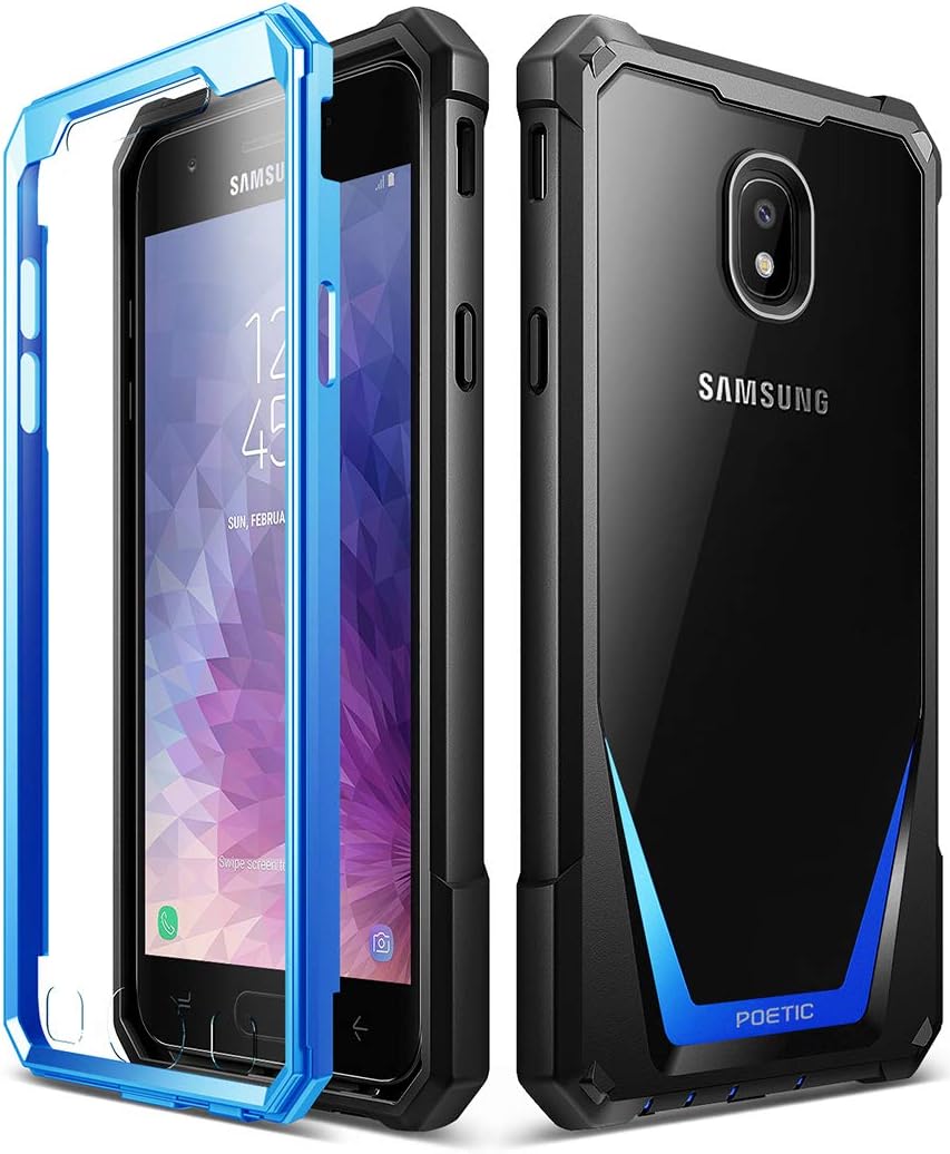 Galaxy J7 2018 Case, Poetic Guardian [Scratch Resistant Back] Full-Body Rugged Clear Hybrid Bumper Case with Built-in-Screen Protector for Samsung Galaxy J7 V/Galaxy J7 Refine (2018) Blue